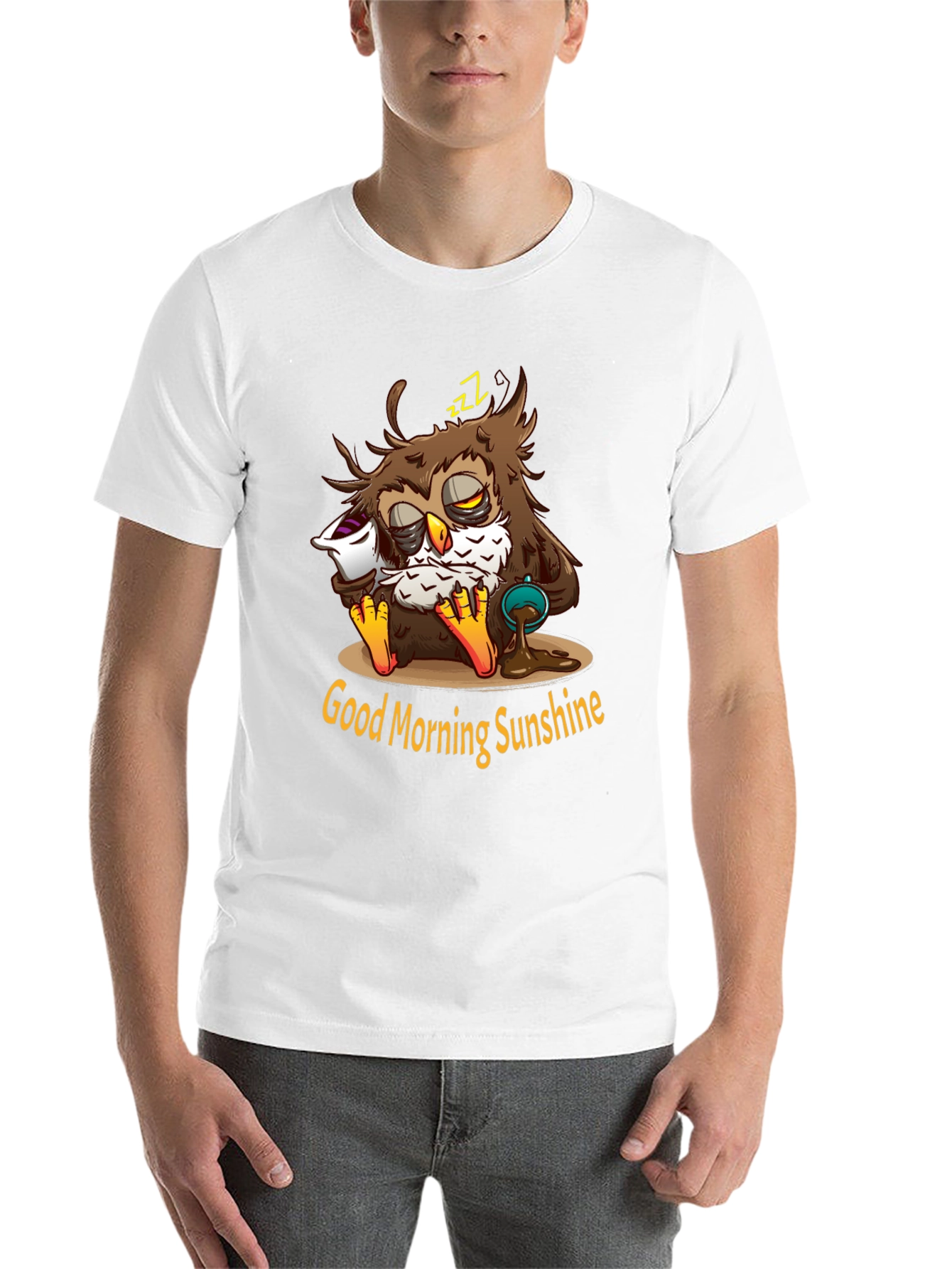 Black Funny Sleepy Owl Coffee T-Shirt - Good Morning Sunshine view 14