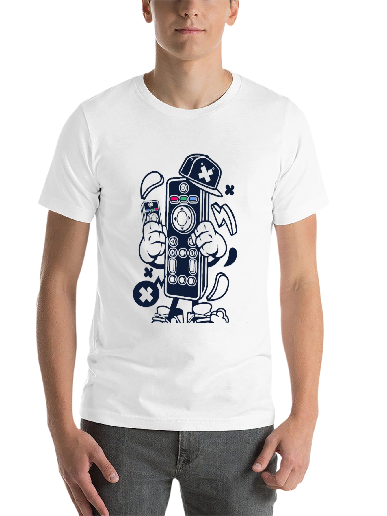 Black Remote Control Cartoon Graphic Tee view 14