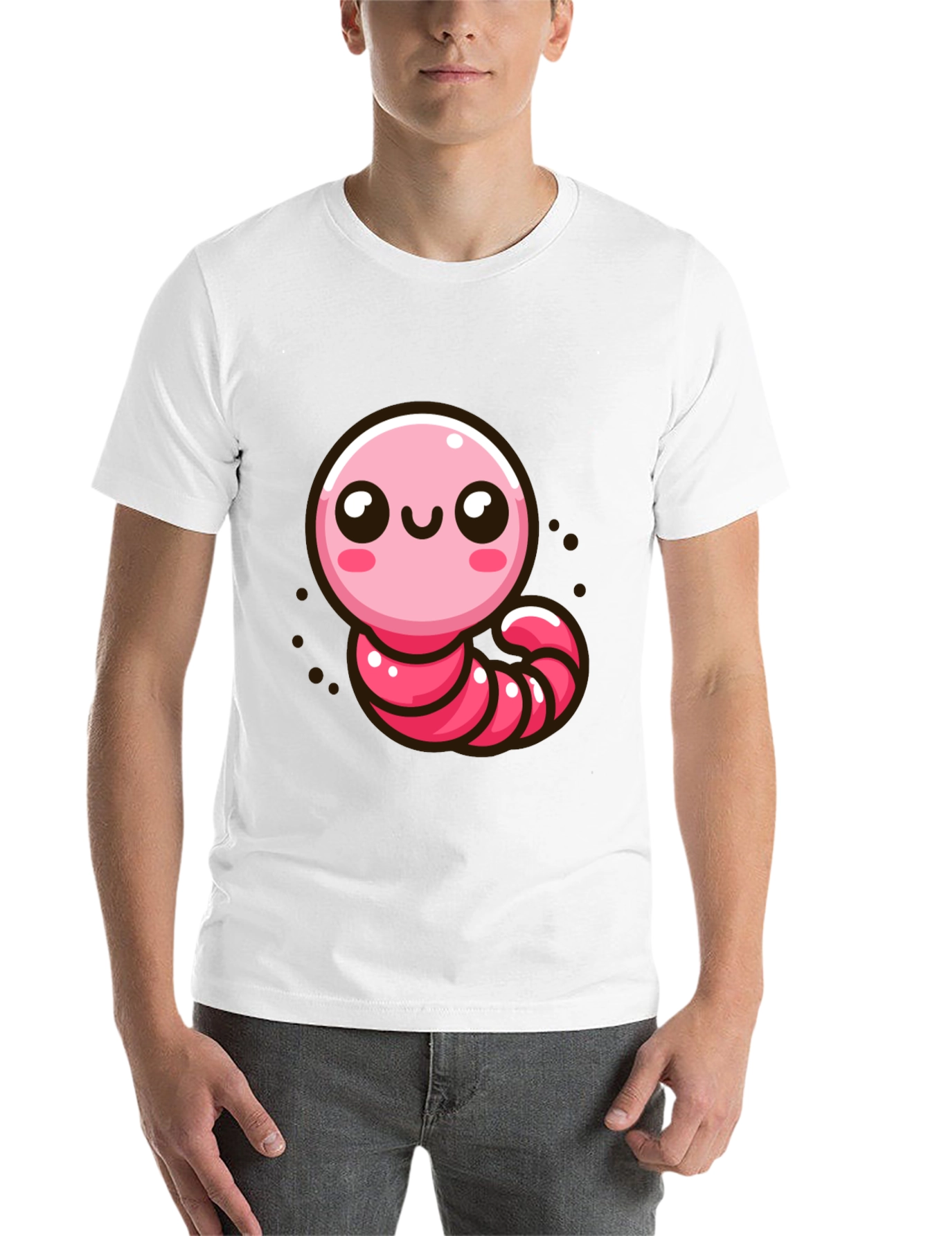Black Cute Pink Worm Graphic T-Shirt view 14
