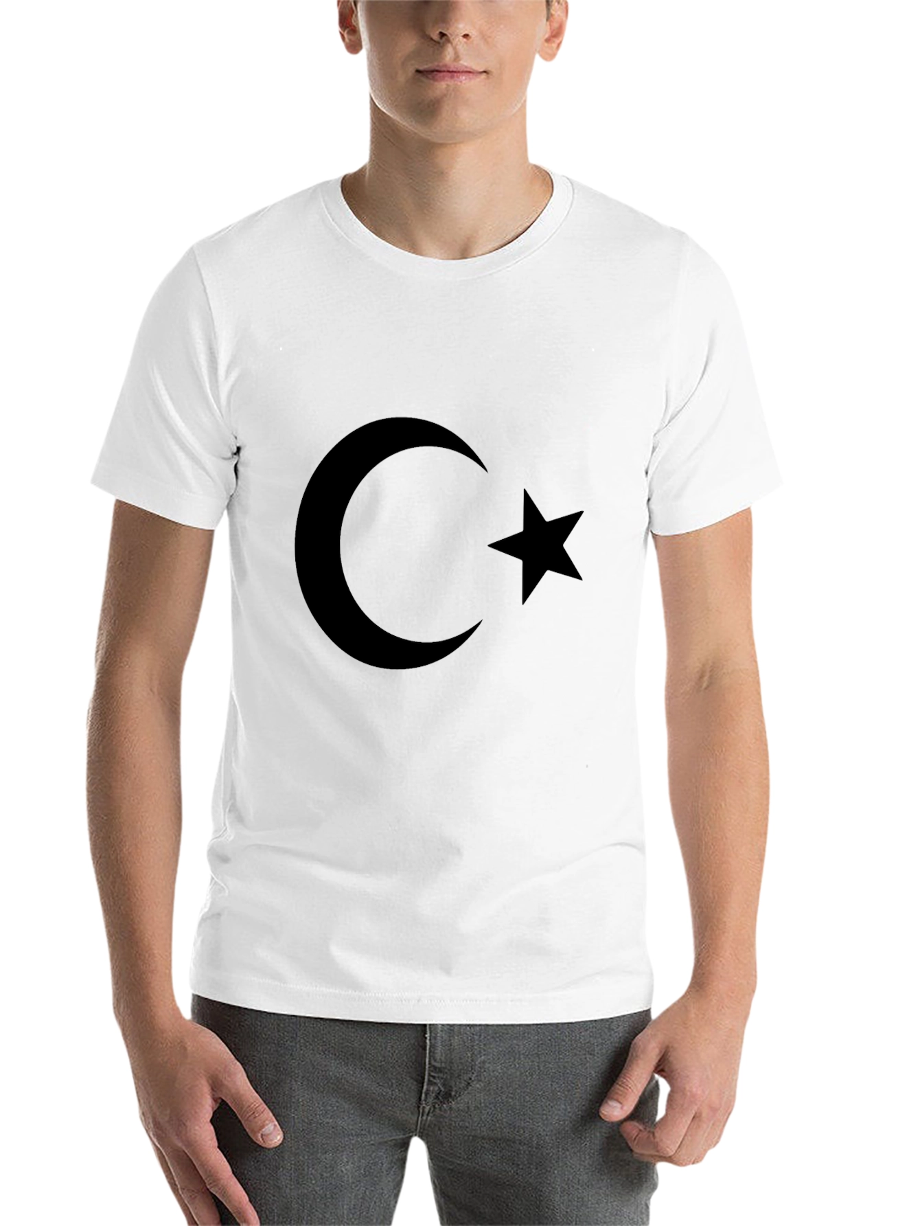 Black Crescent Moon Star Graphic Tee - Black Cotton T-Shirt view 14
