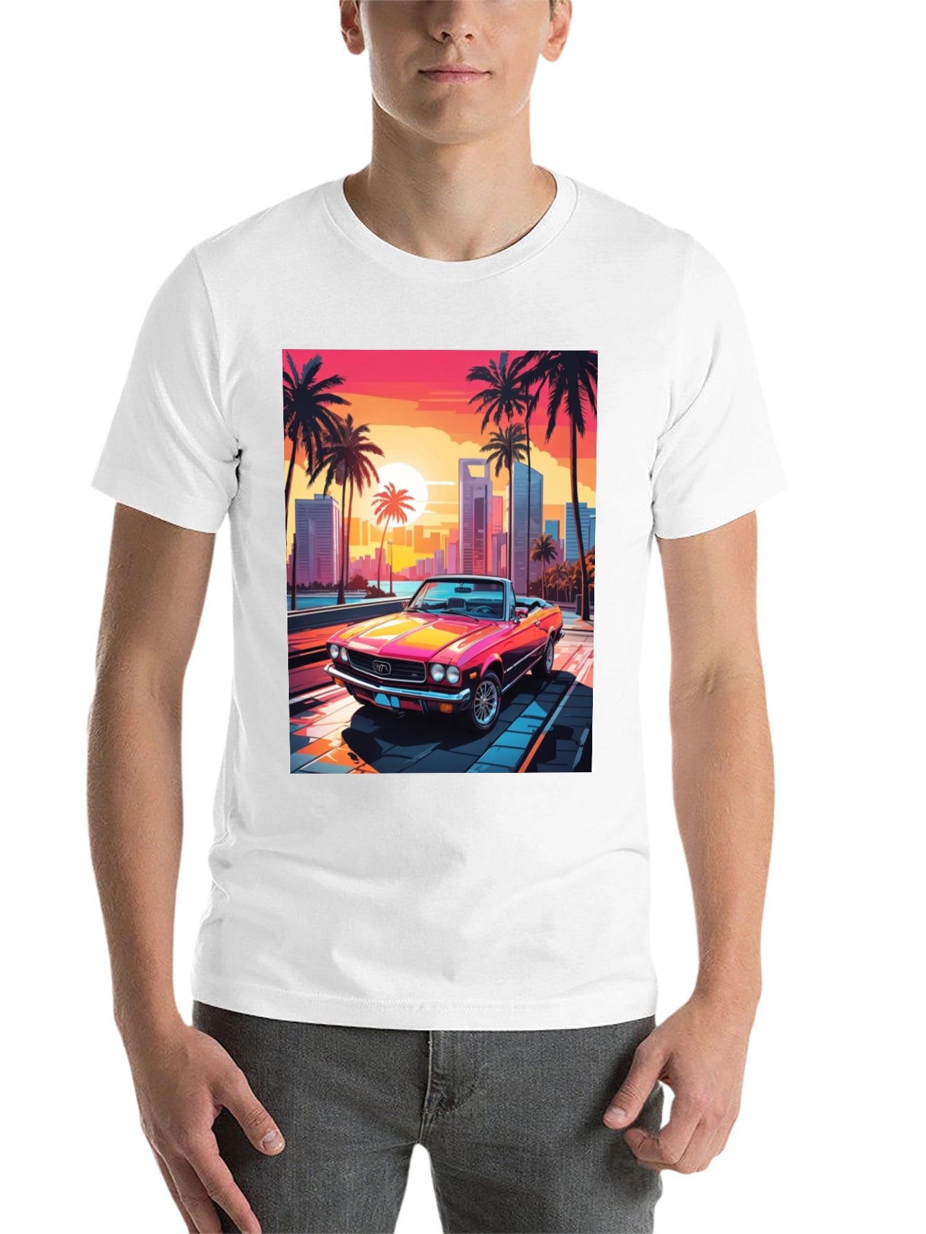 Black Retro Sunset Car Graphic Tee view 14