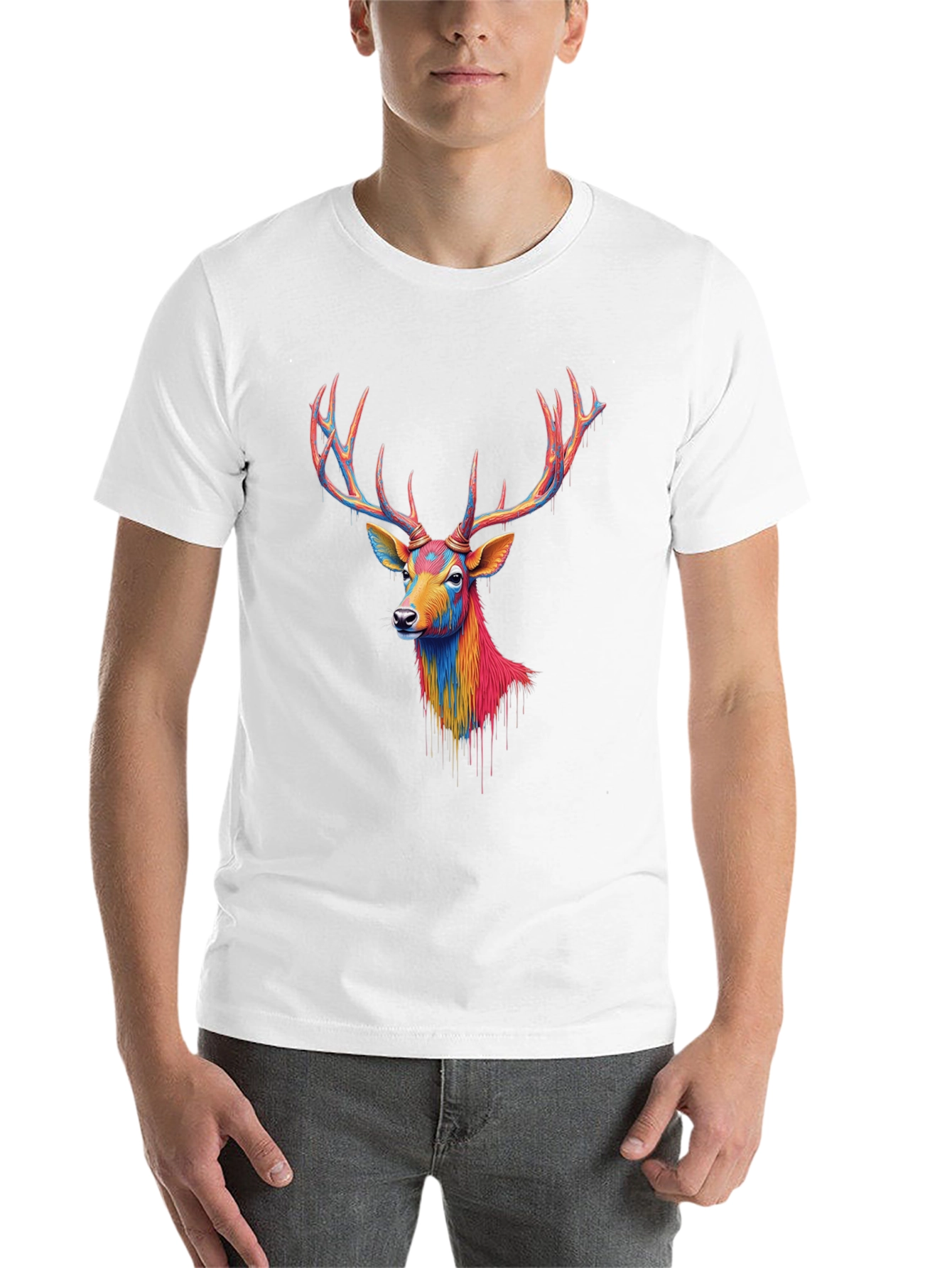 Black Colorful Deer Graphic Black T-Shirt view 14