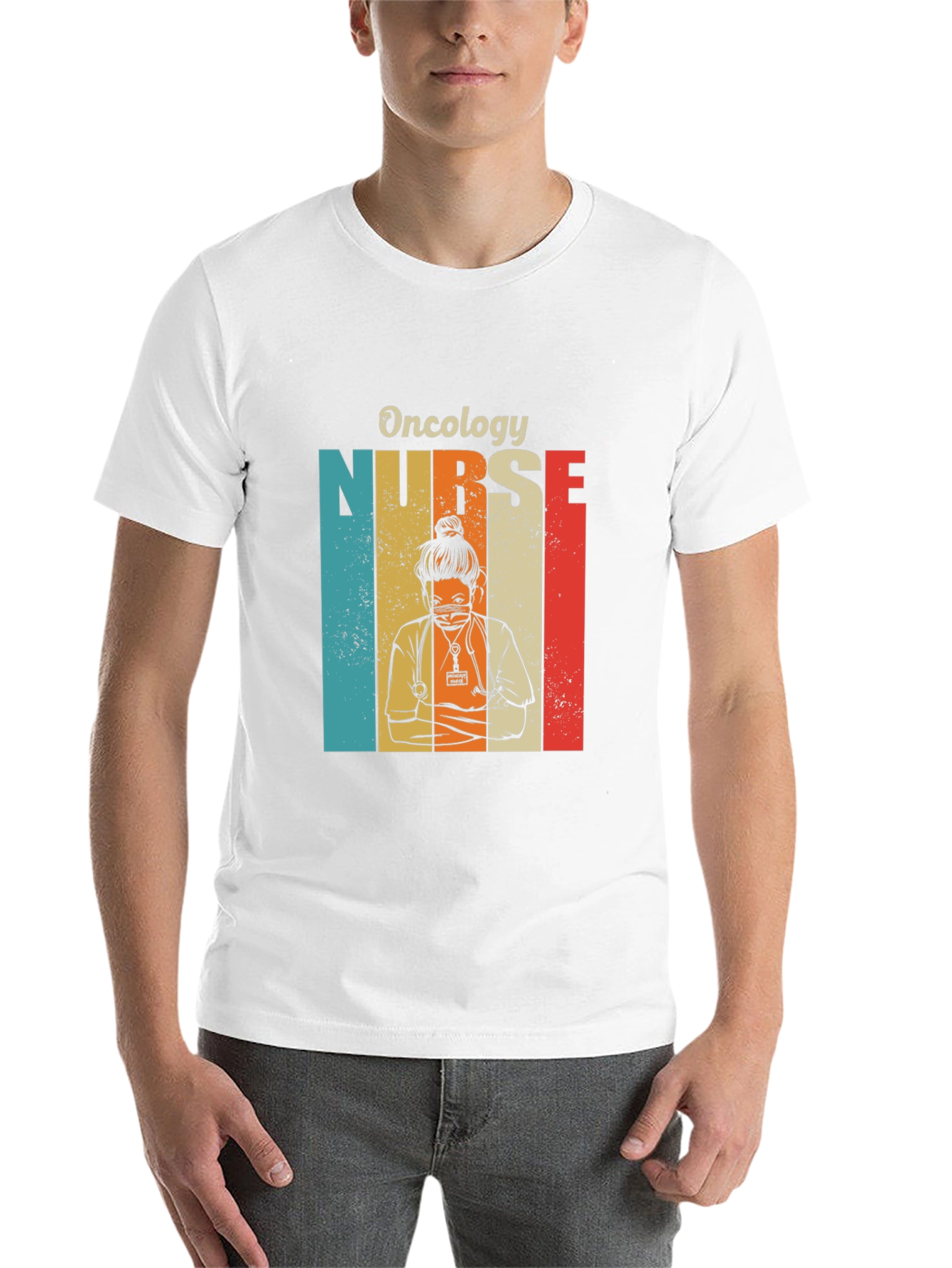 Black Oncology Nurse Retro T-Shirt view 14
