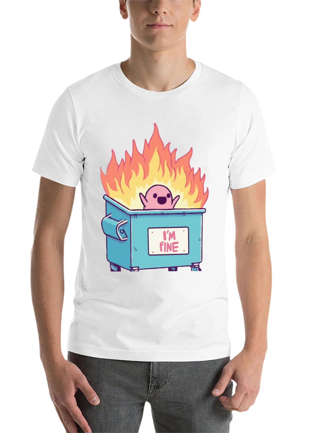 Black I'm Fine Dumpster Fire T-Shirt view 14