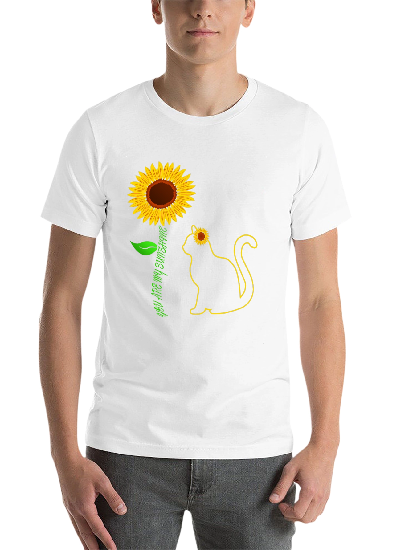 Black Sunflower Cat Graphic Tee - You Are My Sunshine T-Shirt view 14