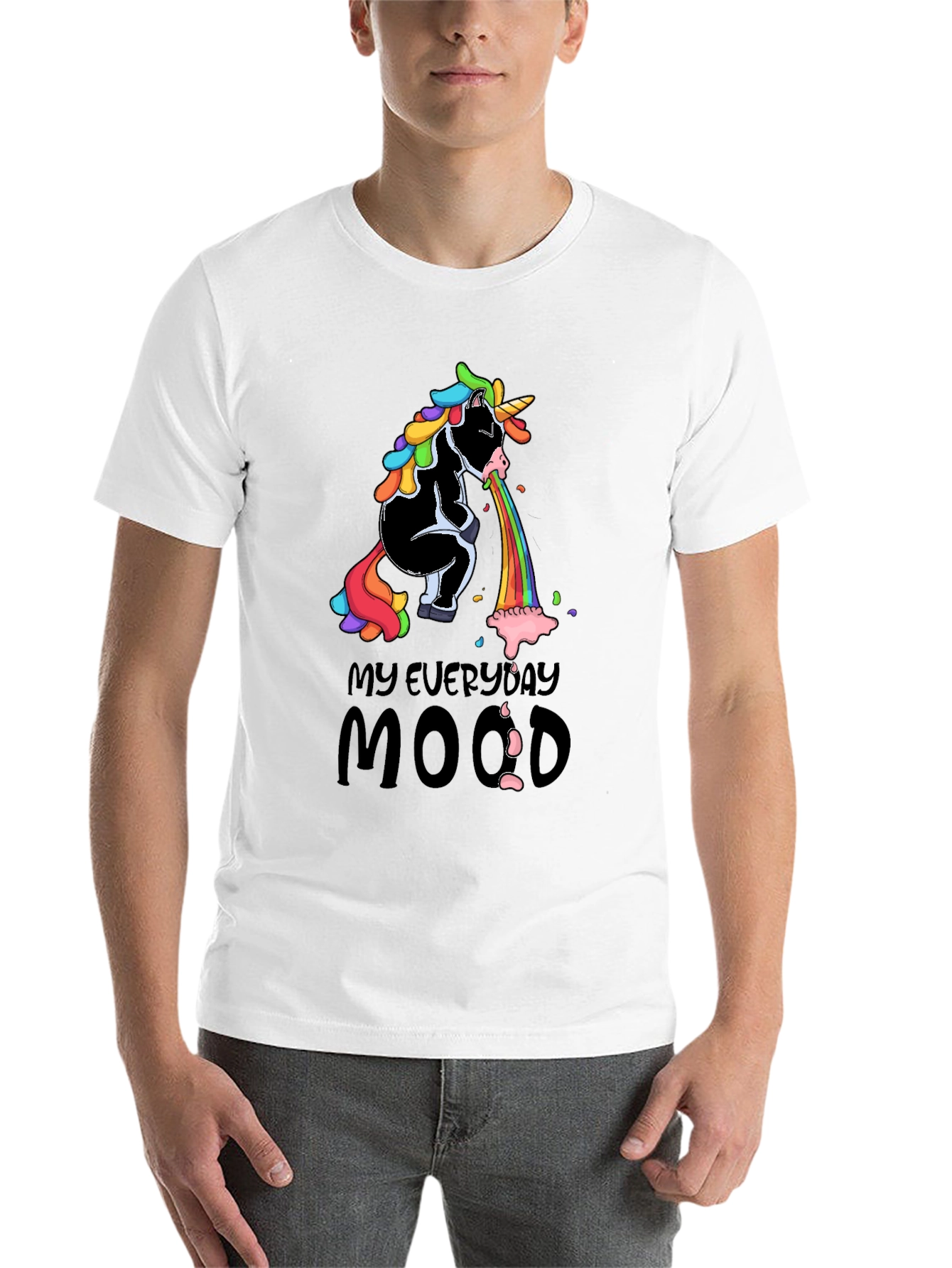 Black Everyday Mood Vomiting Unicorn T-Shirt view 14