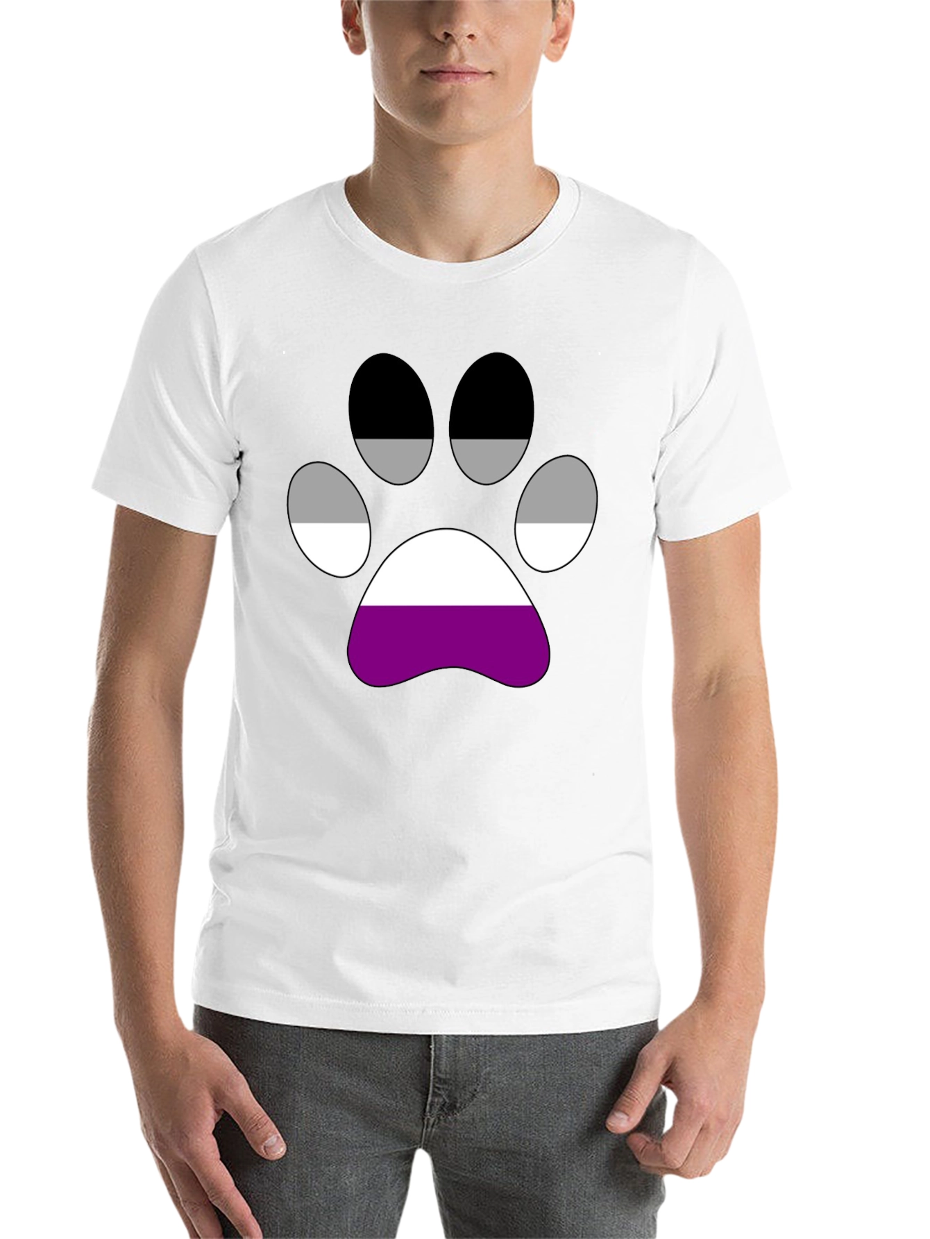 Black Asexual Pride Paw Print T-Shirt view 14