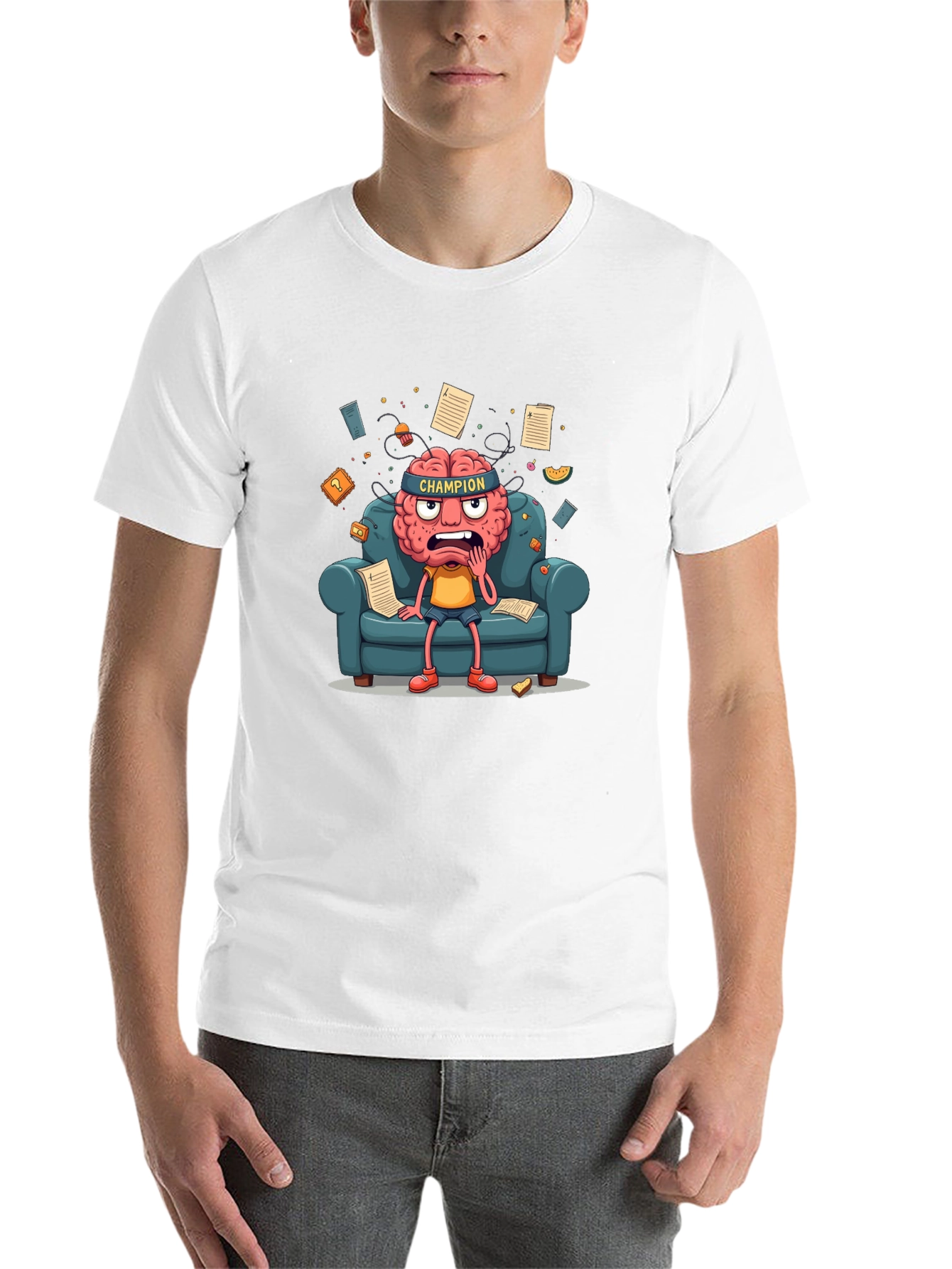 Black Champion Mind T-Shirt - Stressed Brain Cartoon view 14