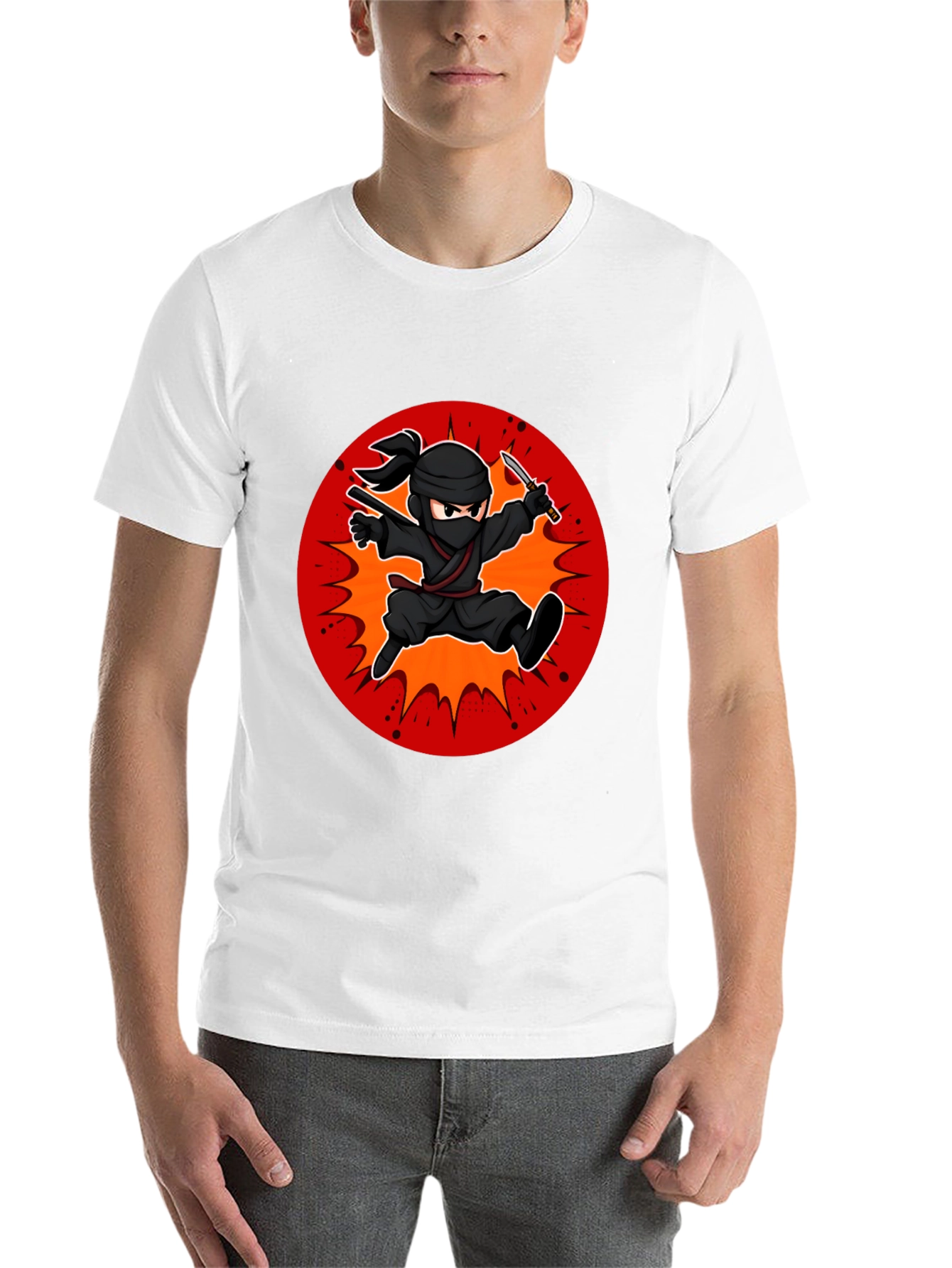 Black Ninja Cartoon Graphic Black T-Shirt view 14