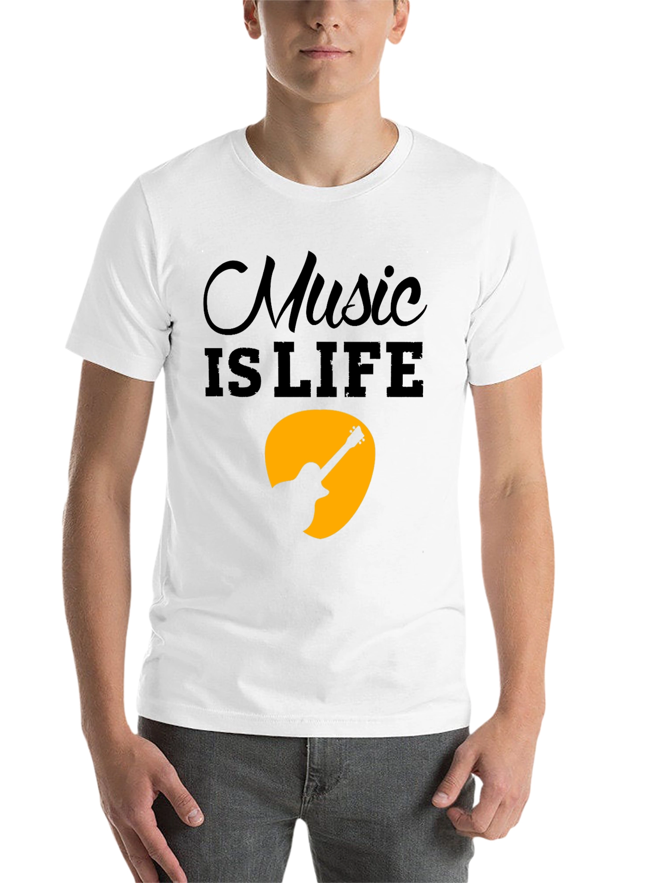 Black Music is Life T-Shirt - Guitar Graphic Tee - Men's Black Cotton view 14