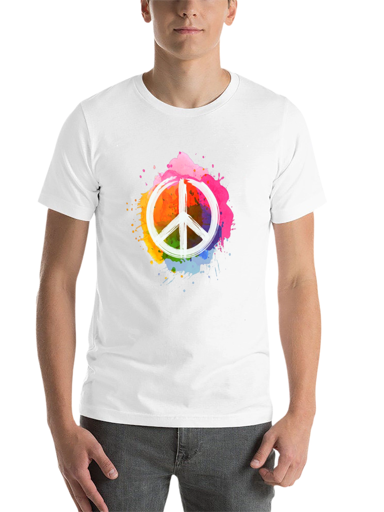Black Peace Sign Colorful Splatter Black T-Shirt view 14
