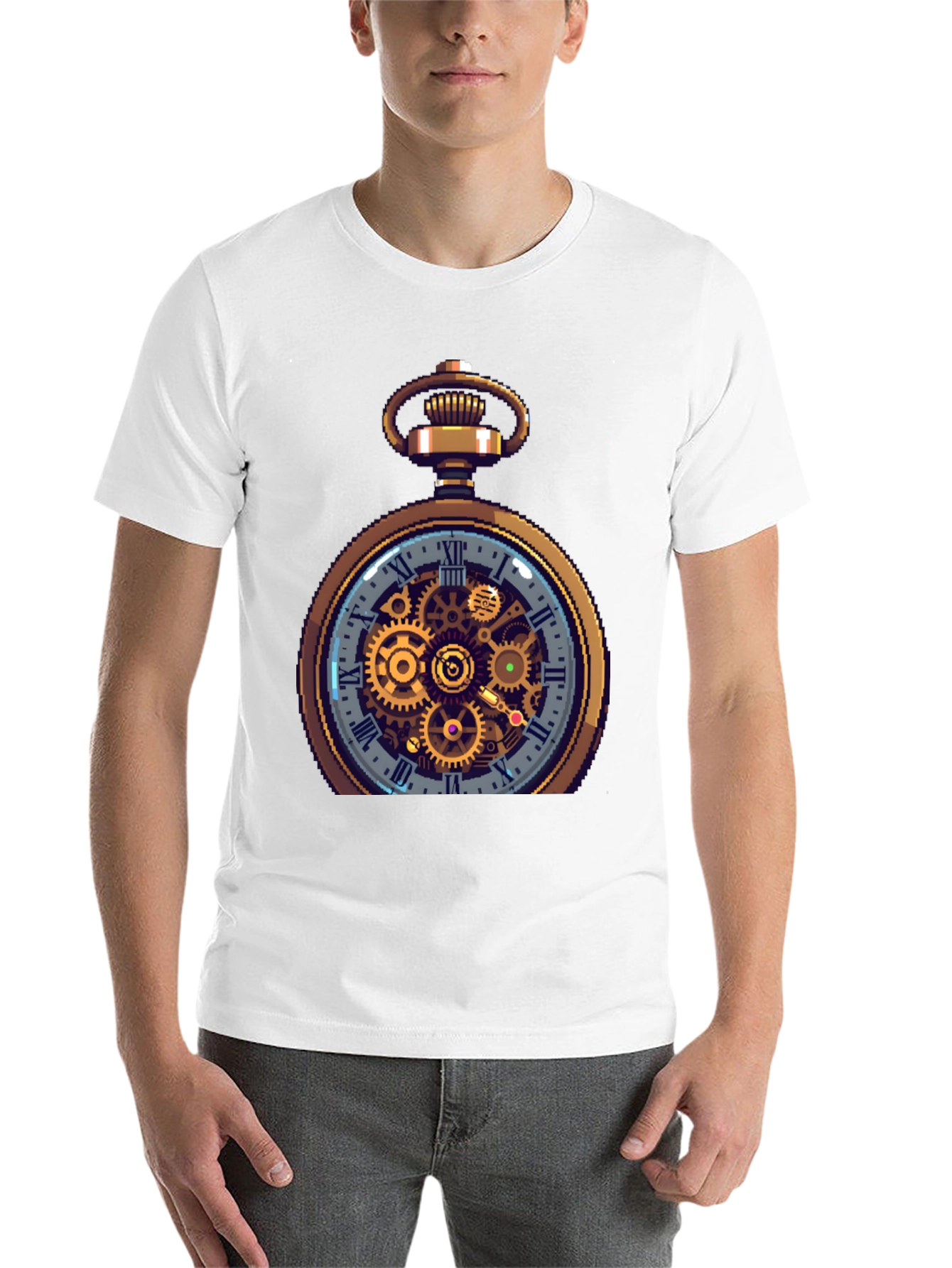 Black Steampunk Pocket Watch Design T-Shirt view 14