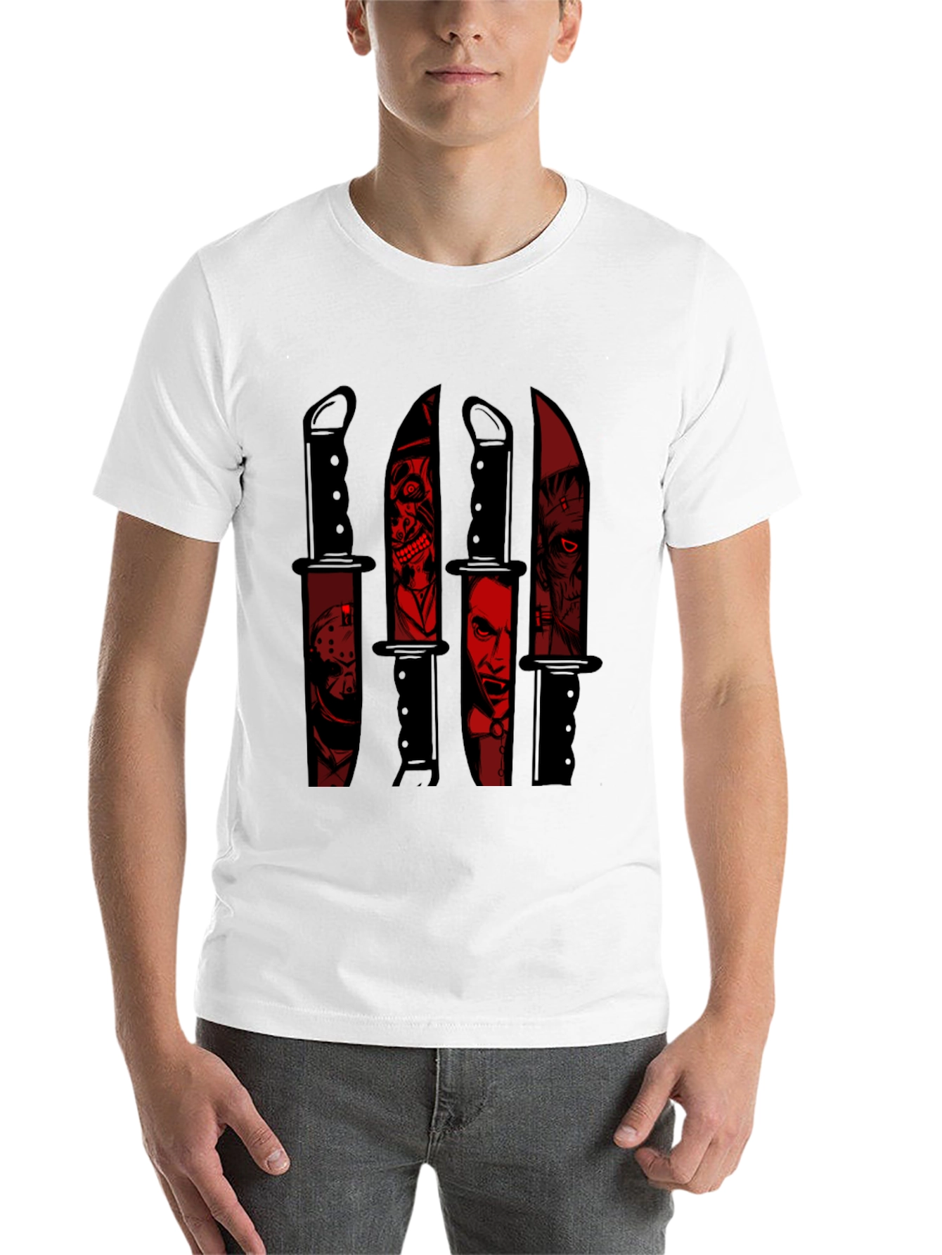 Black Horror Movie Character Knife Graphic Tee view 14