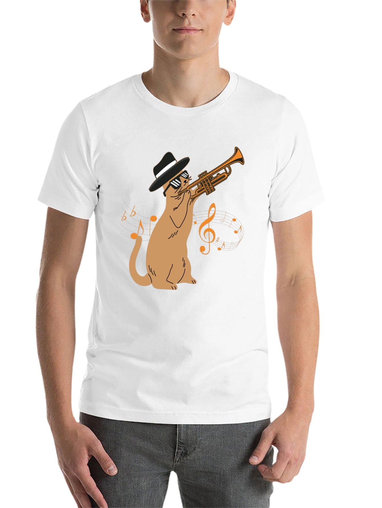 Black Cool Cat Trumpet Player T-Shirt - Black view 14