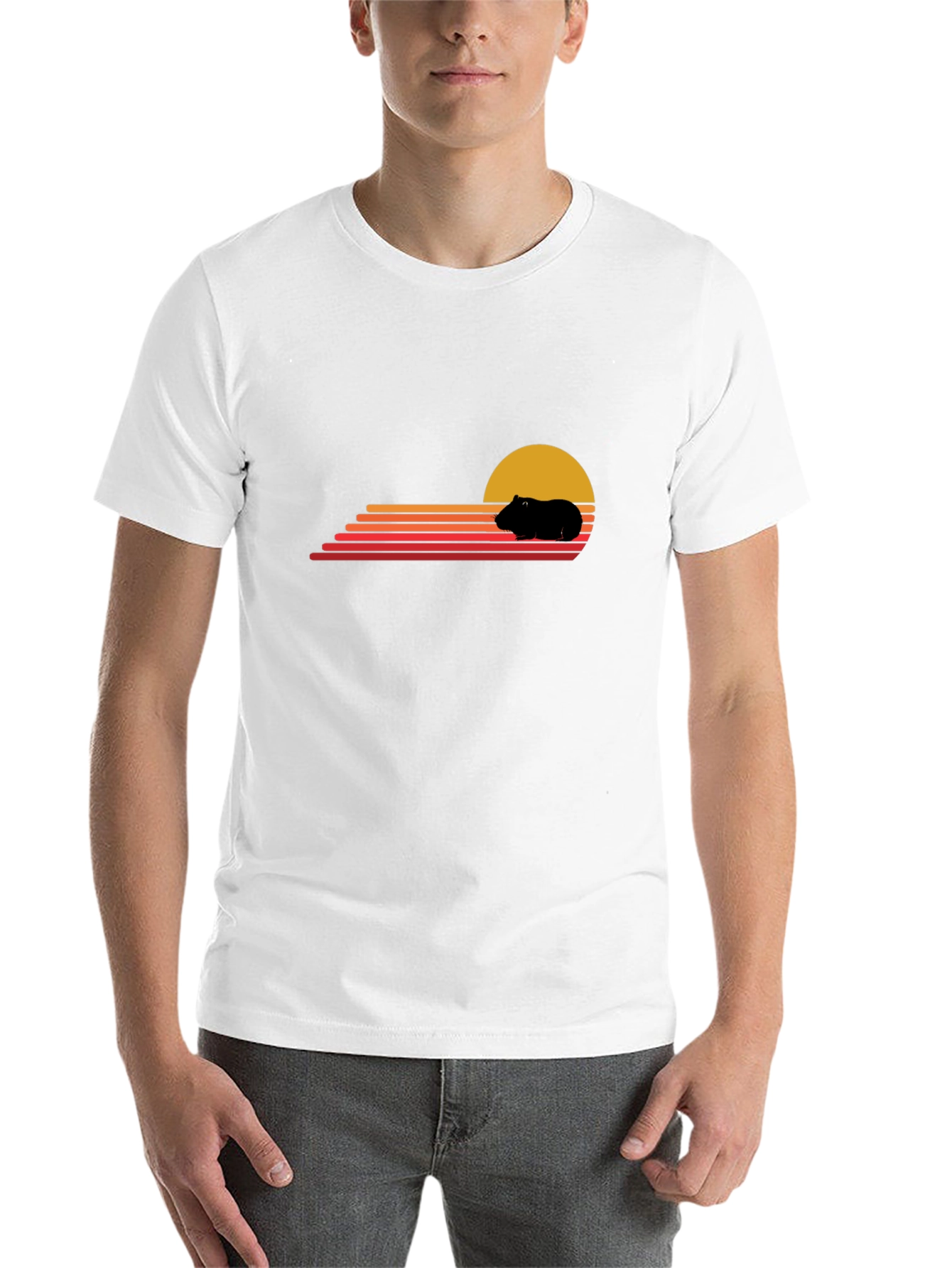 Black Retro Guinea Pig Sunset T-Shirt view 14