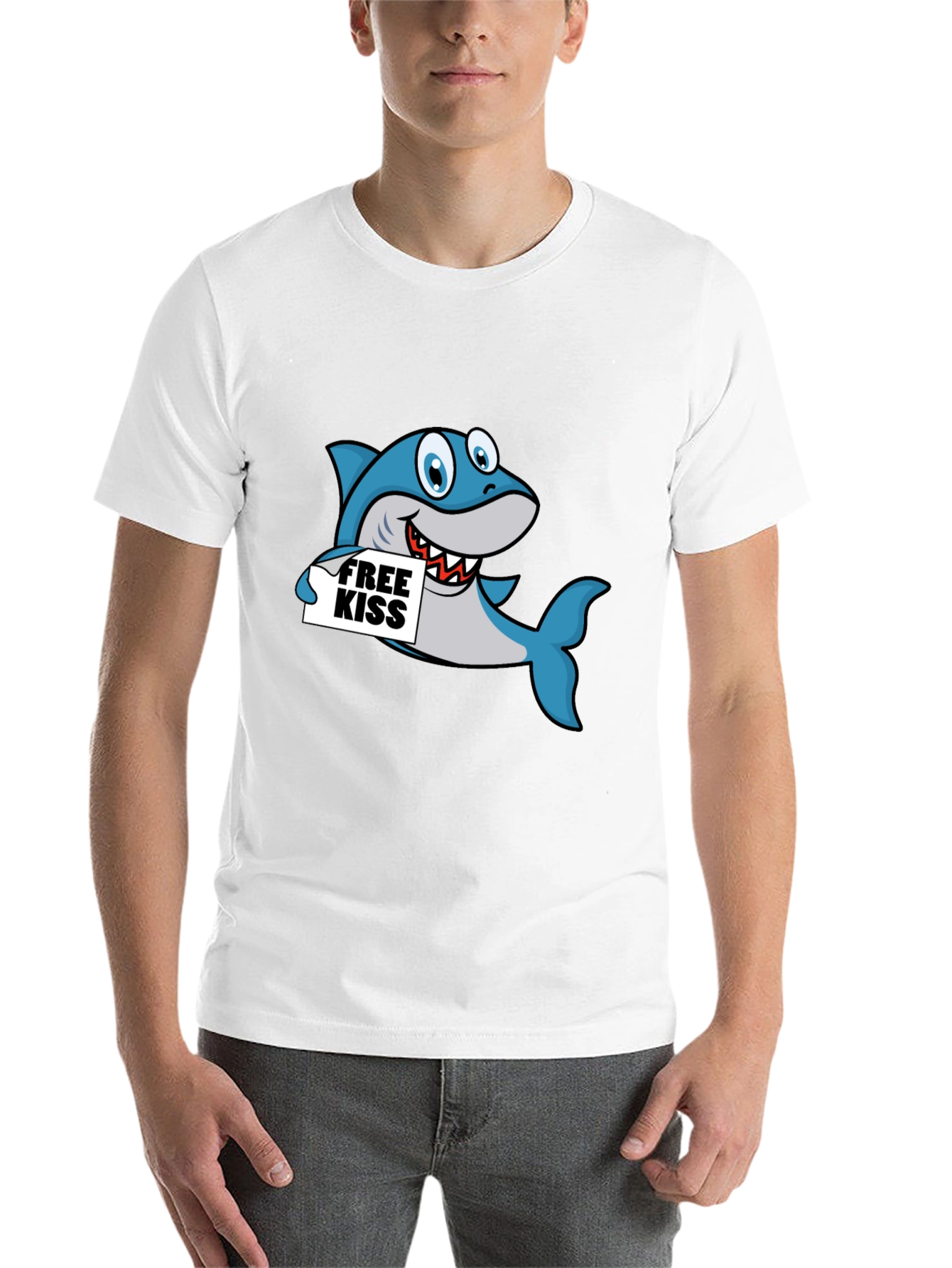 Black Funny Shark Free Kiss Graphic Tee - Black view 14