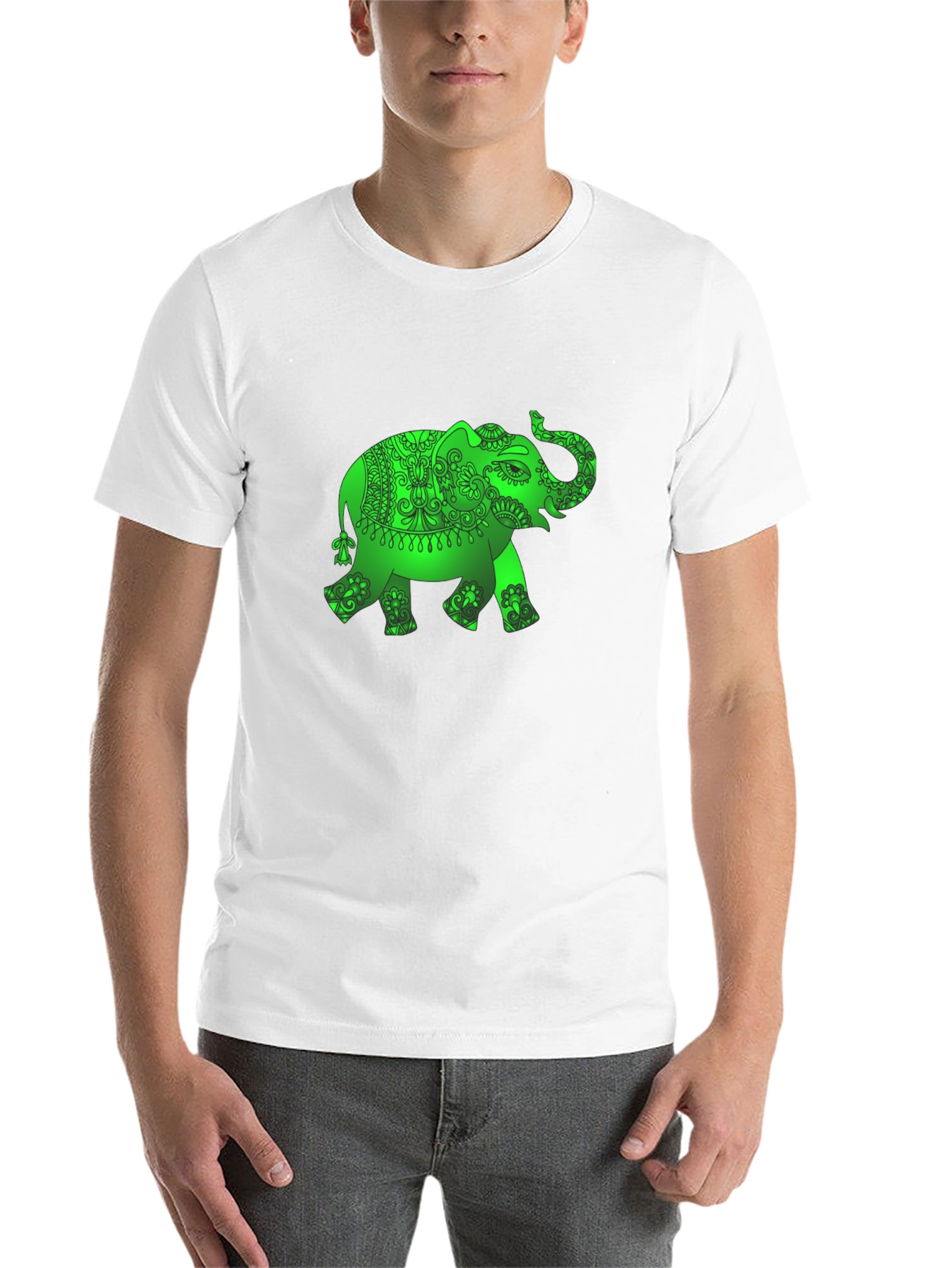 Black Green Elephant Graphic Black T-Shirt view 14