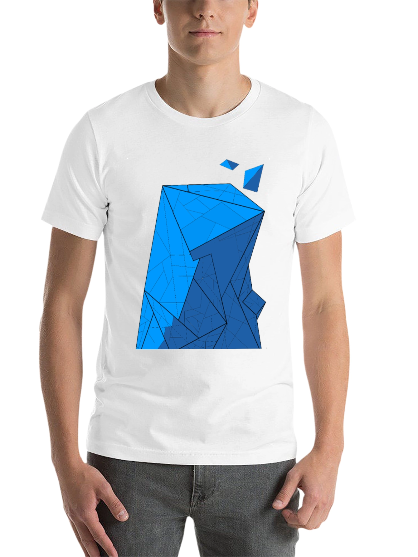 Black Abstract Blue Geometric Print Black T-Shirt view 14