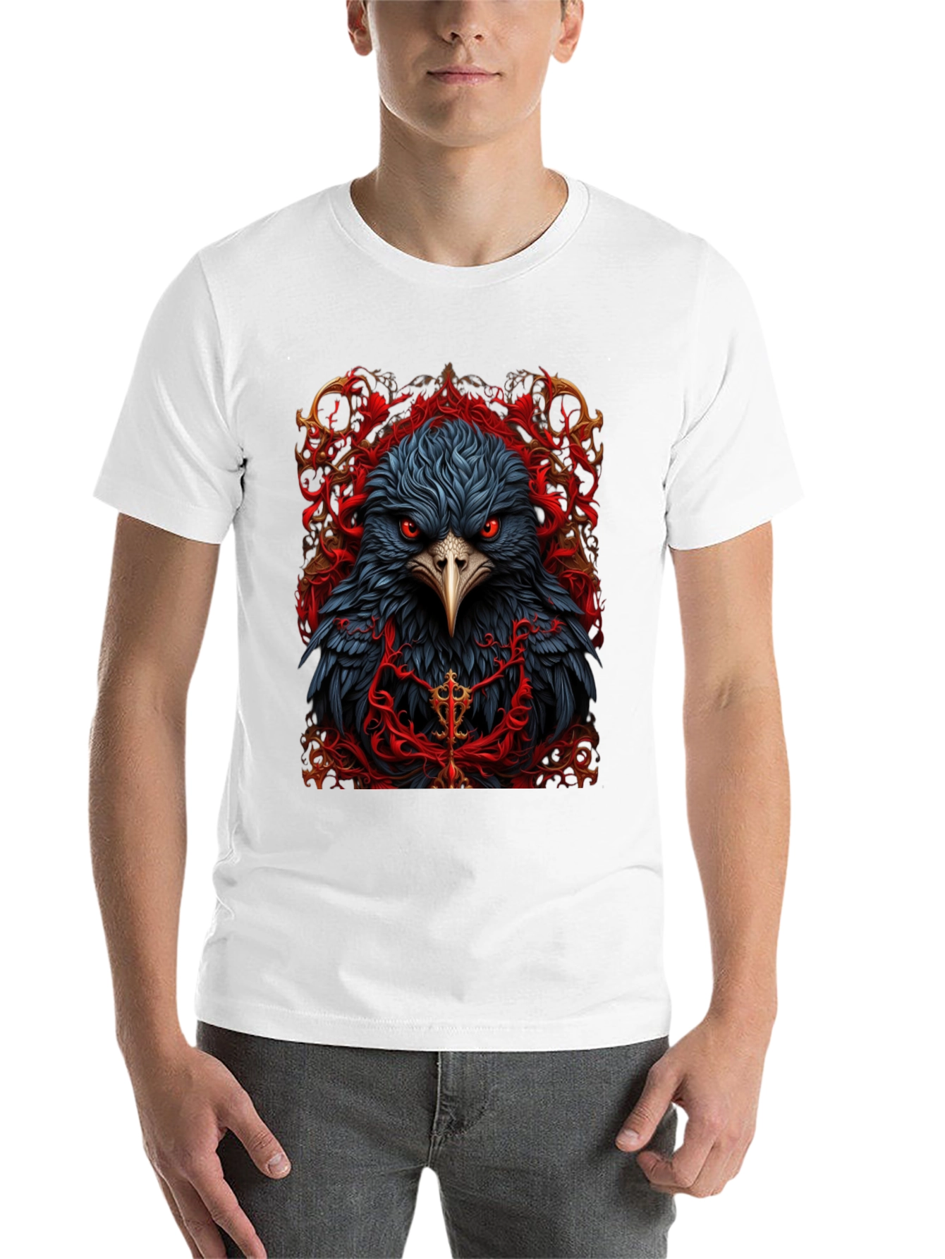 Black Raven Graphic Tee - Dark Bird Art T-Shirt view 14