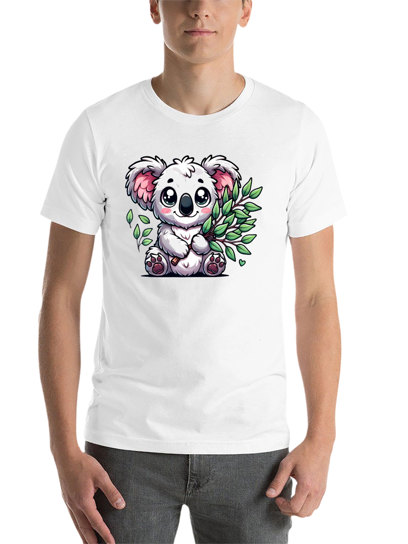 Black Cute Koala Bear Graphic Tee - Black Cotton T-Shirt view 14