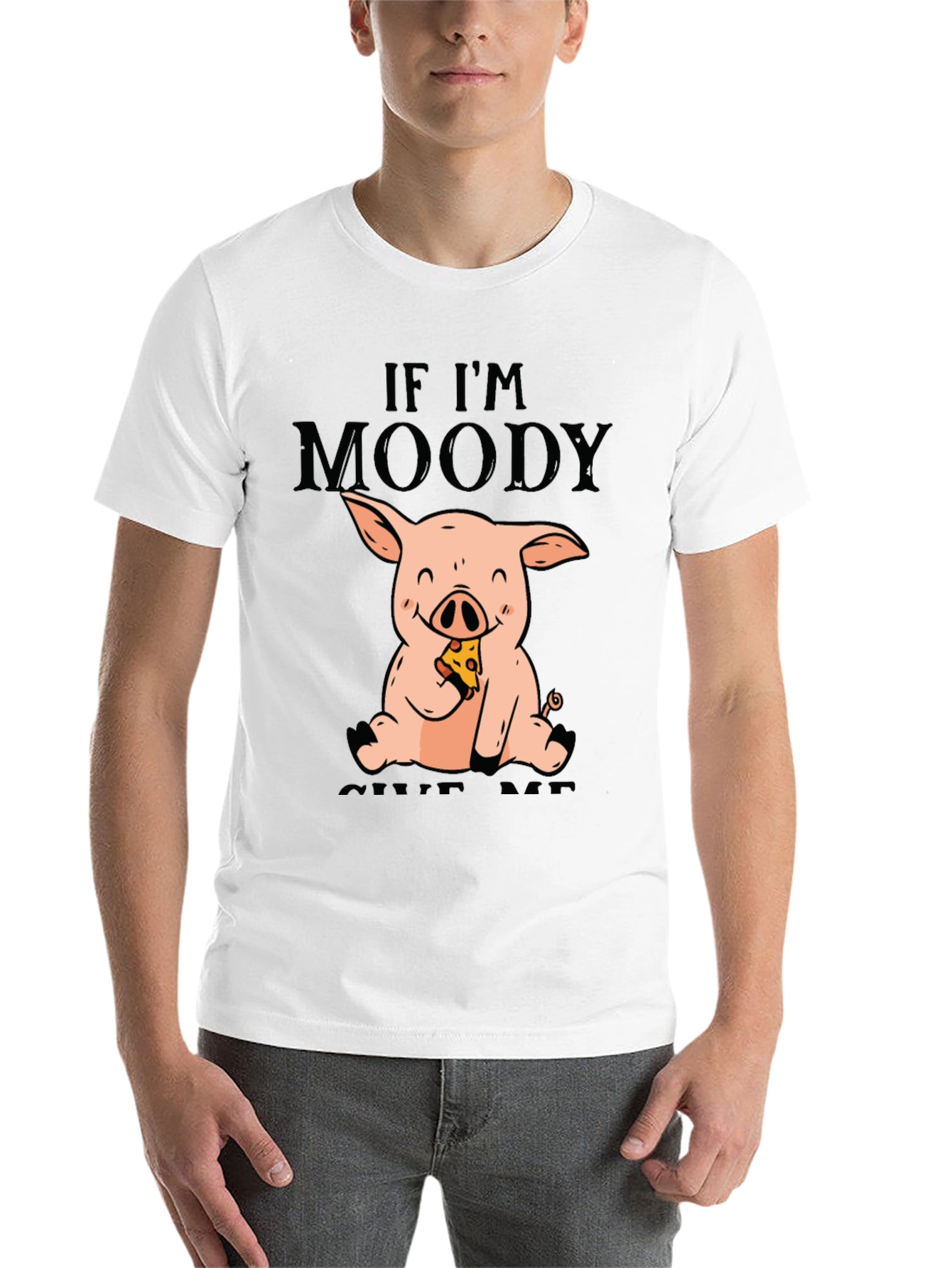 Black Moody Pig Pizza T-Shirt - Funny Graphic Tee view 14
