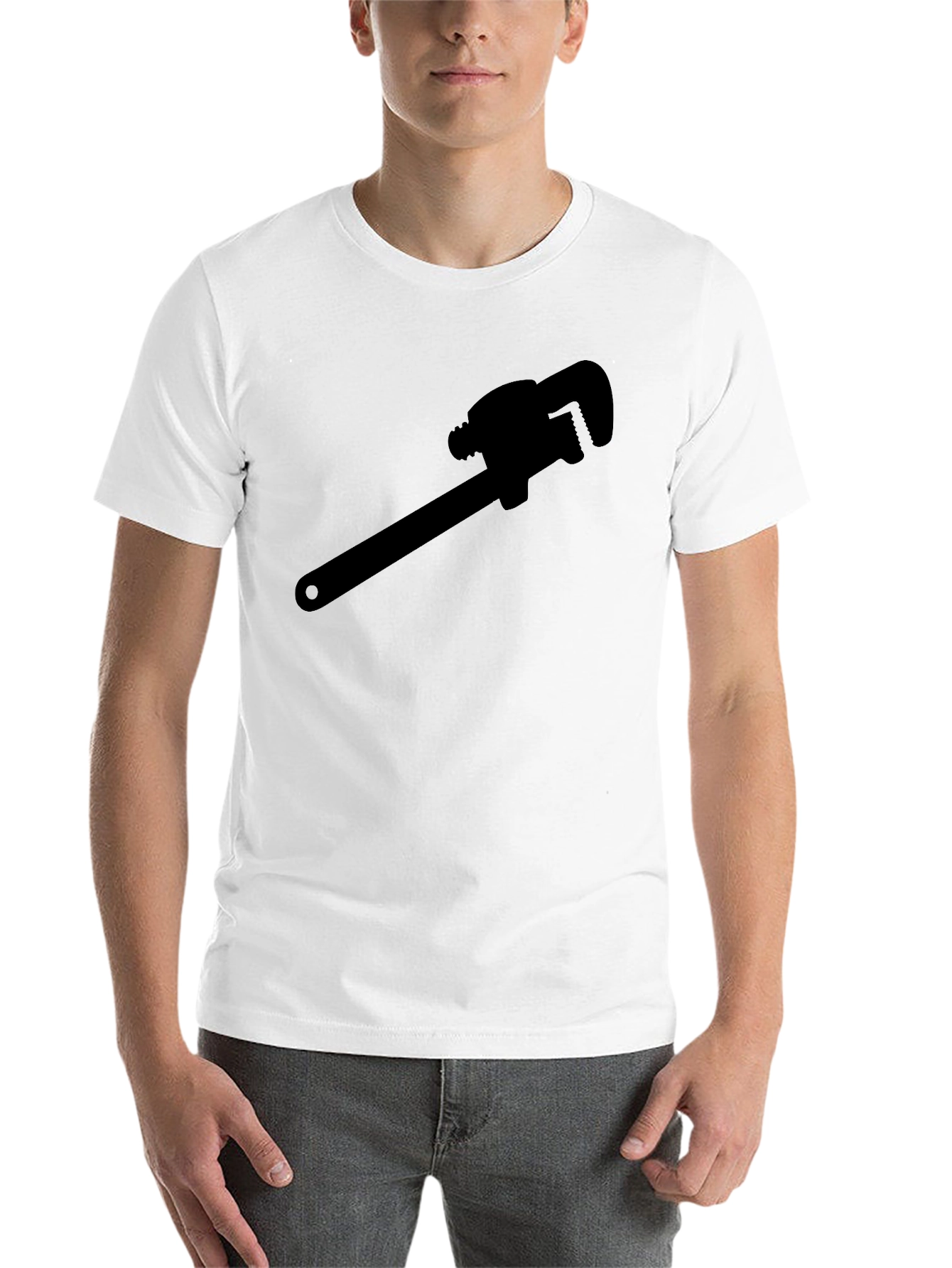 Black Plumber Wrench Graphic Tee - Black Cotton T-Shirt view 14