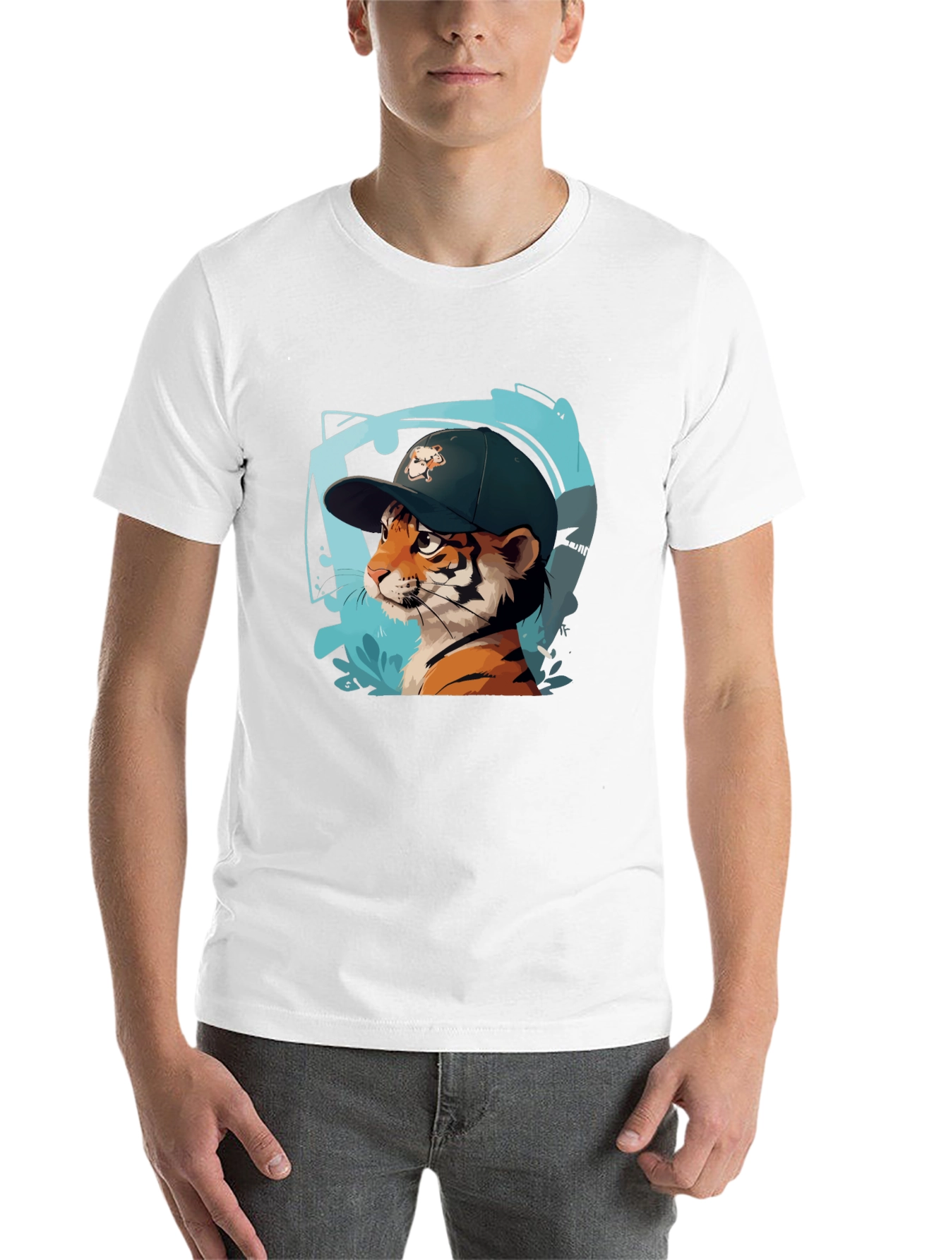Black Cool Cat Tee - Tiger in a Hat Graphic Print Shirt view 14