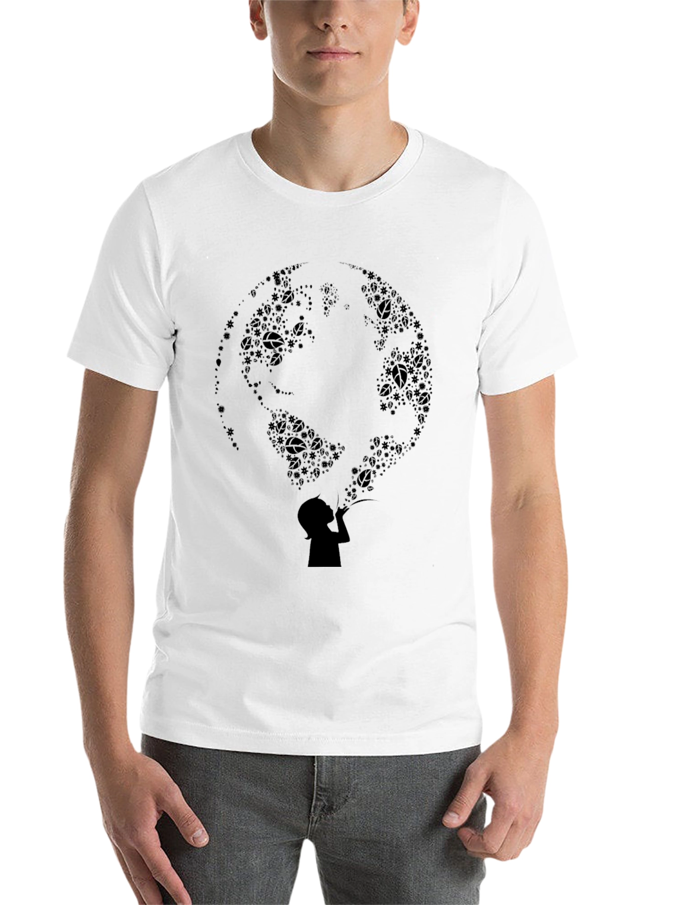 Black Silhouette Earth Bubble Tee - Black Graphic T-Shirt view 14