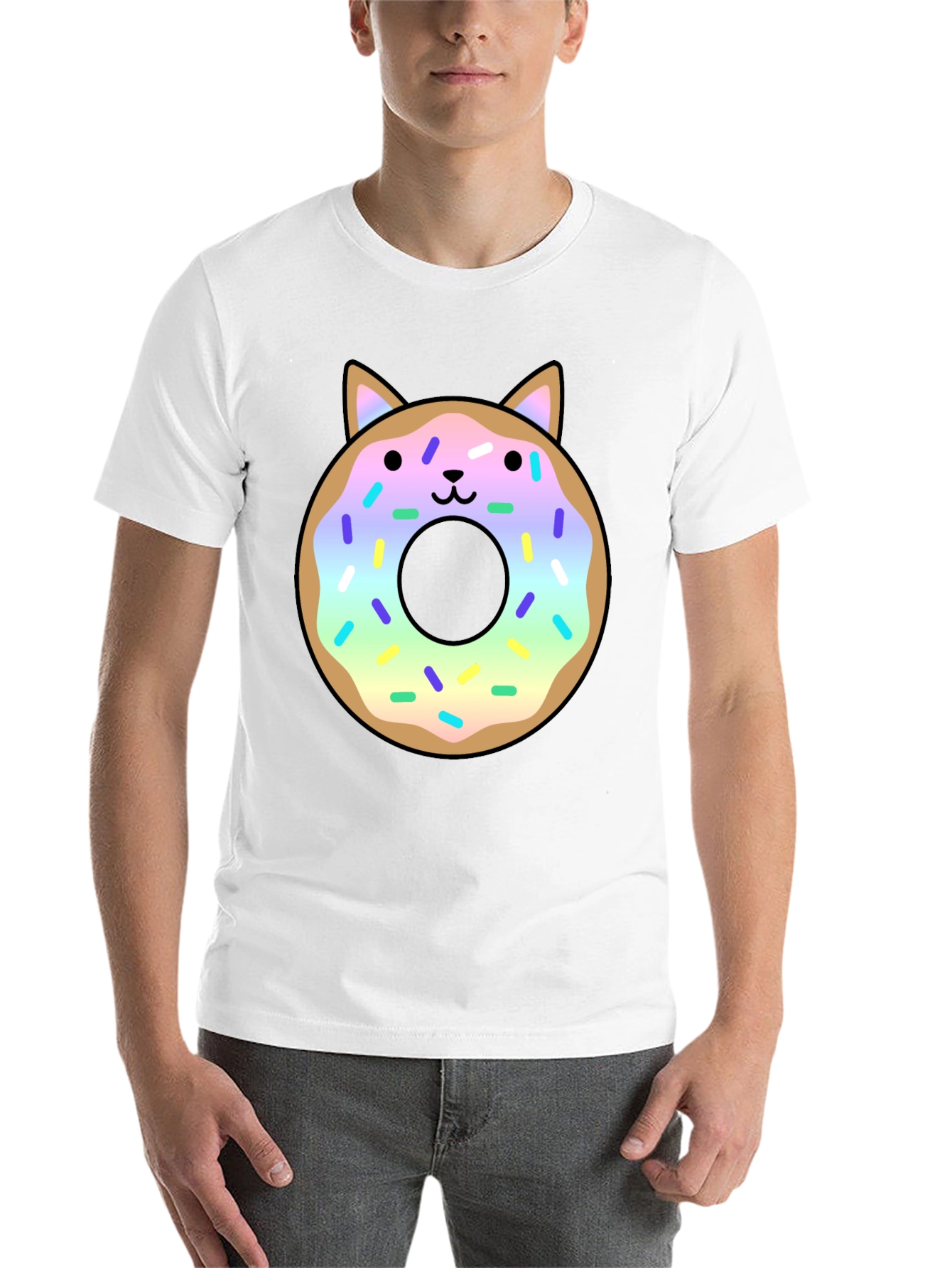 Black Cute Cat Donut Graphic Tee - Black Unisex T-Shirt view 14