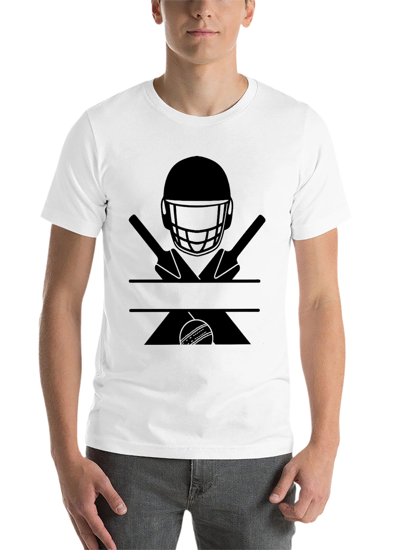 Black Cricket Helmet, Bats, and Ball Graphic Tee view 14