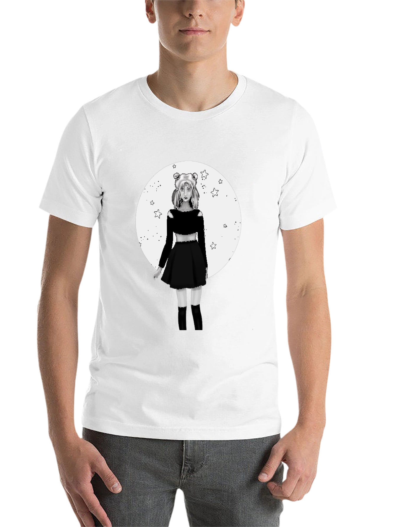 Black Anime Girl Moon Graphic Black T-Shirt view 14