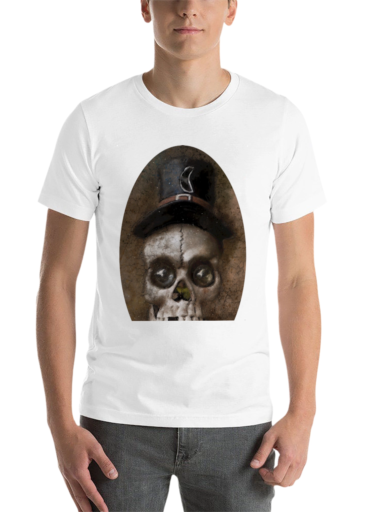 Black Skull with Top Hat Graphic Tee - Men's Black T-Shirt view 14