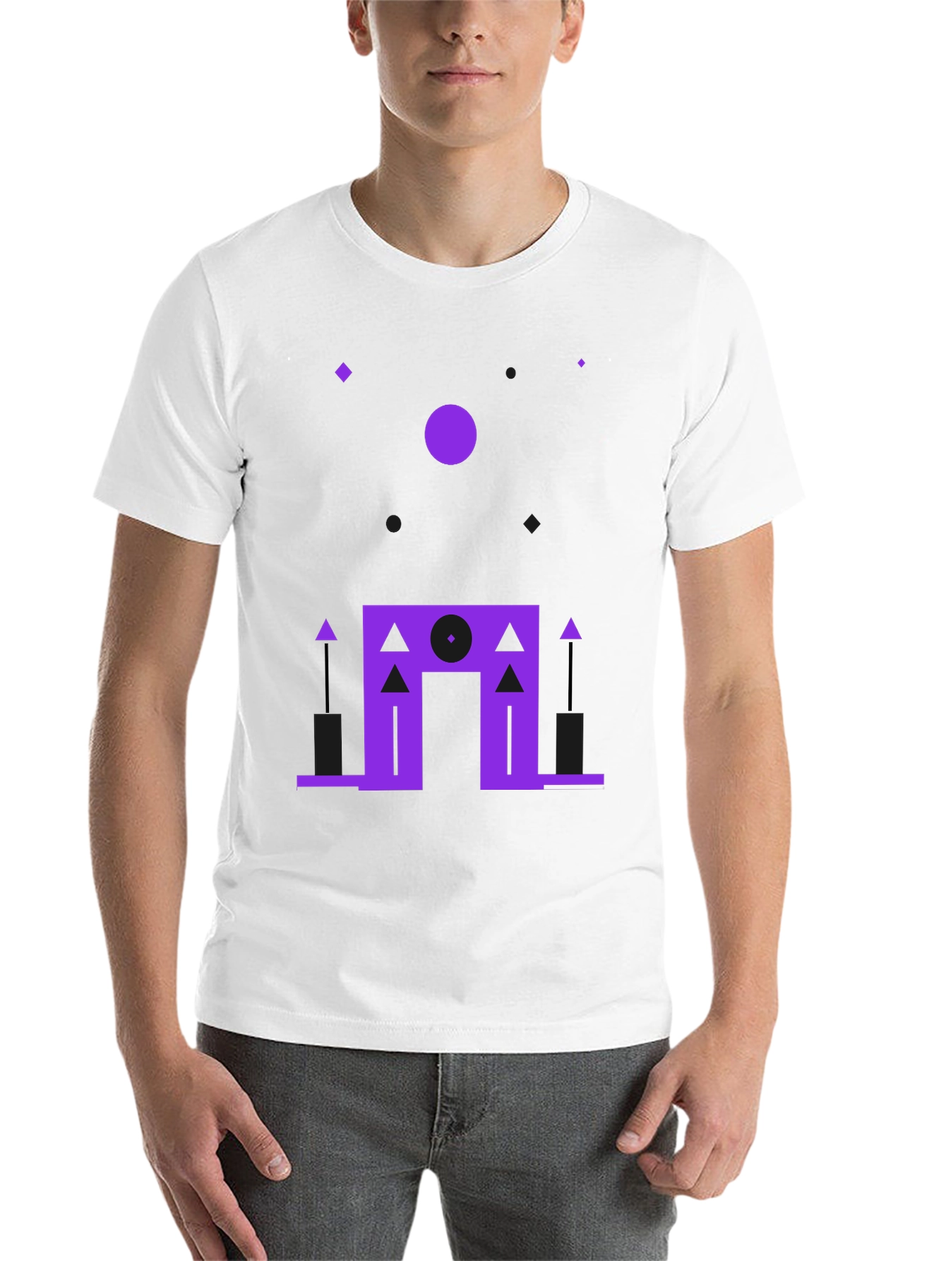 Black Geometric Purple Design Black T-Shirt view 14