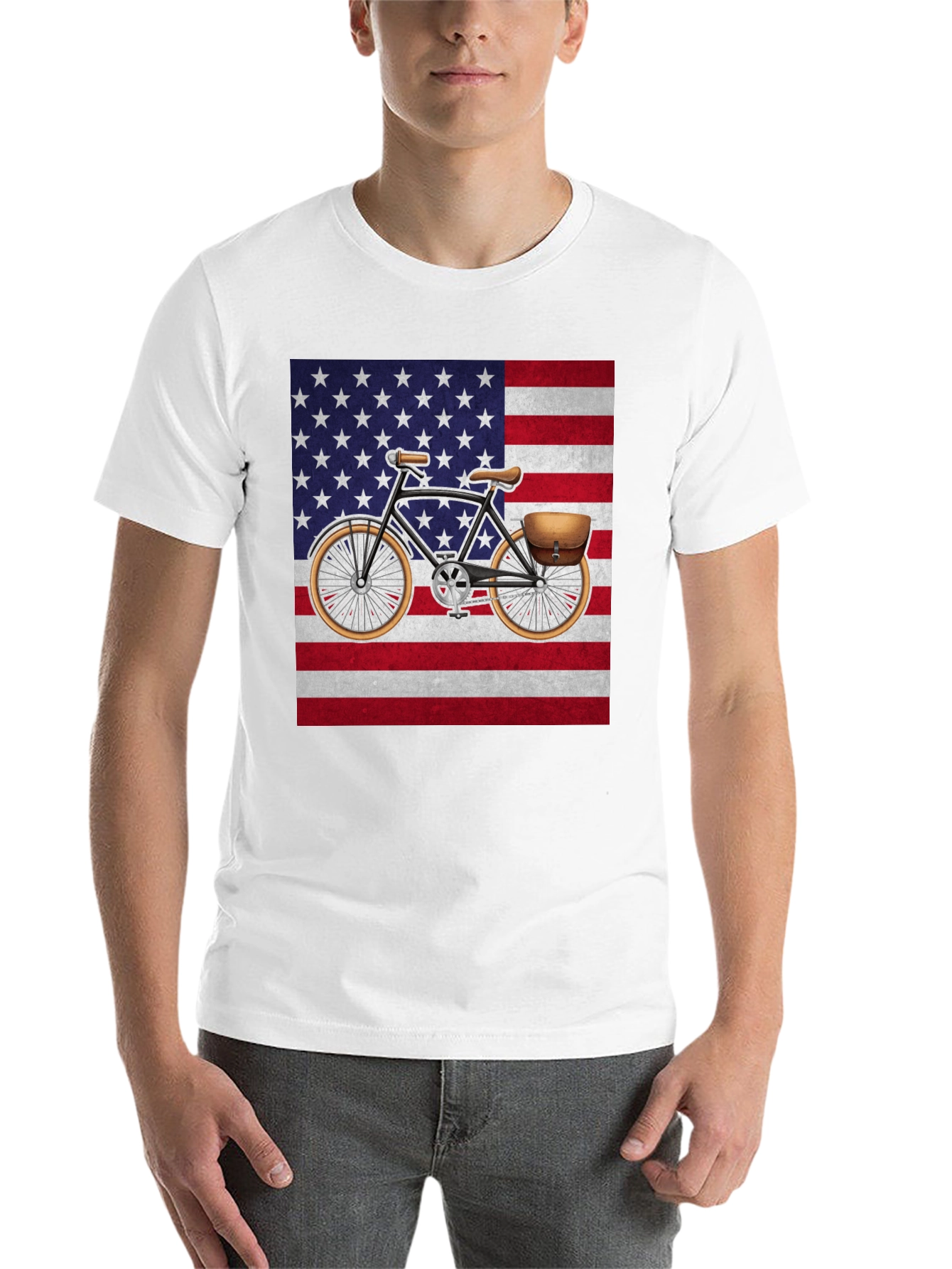 Black Vintage Bicycle American Flag T-Shirt view 14