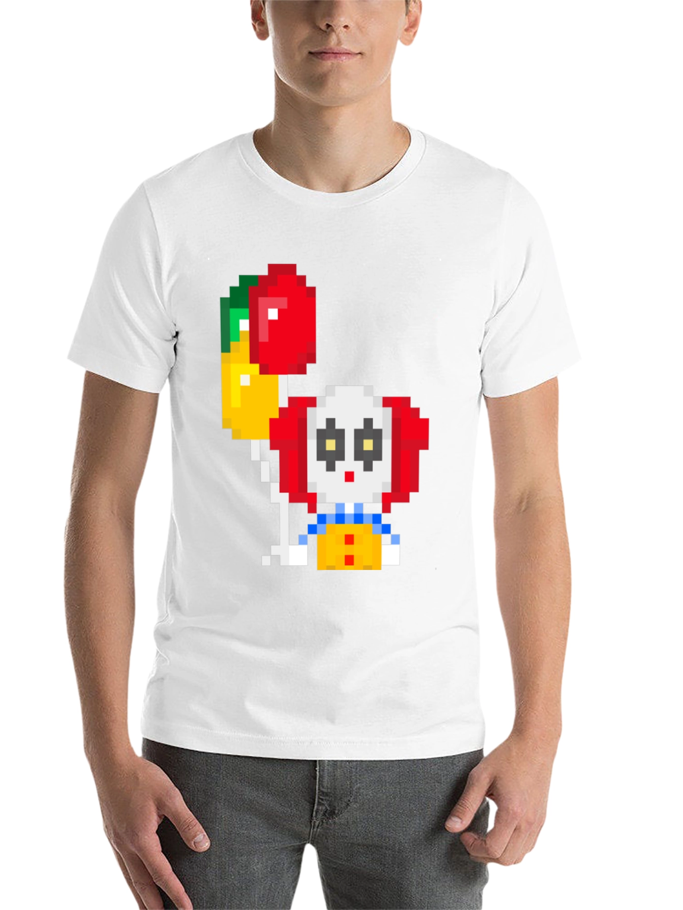 Black Pixel Art Clown T-Shirt: Retro Gaming Style view 14