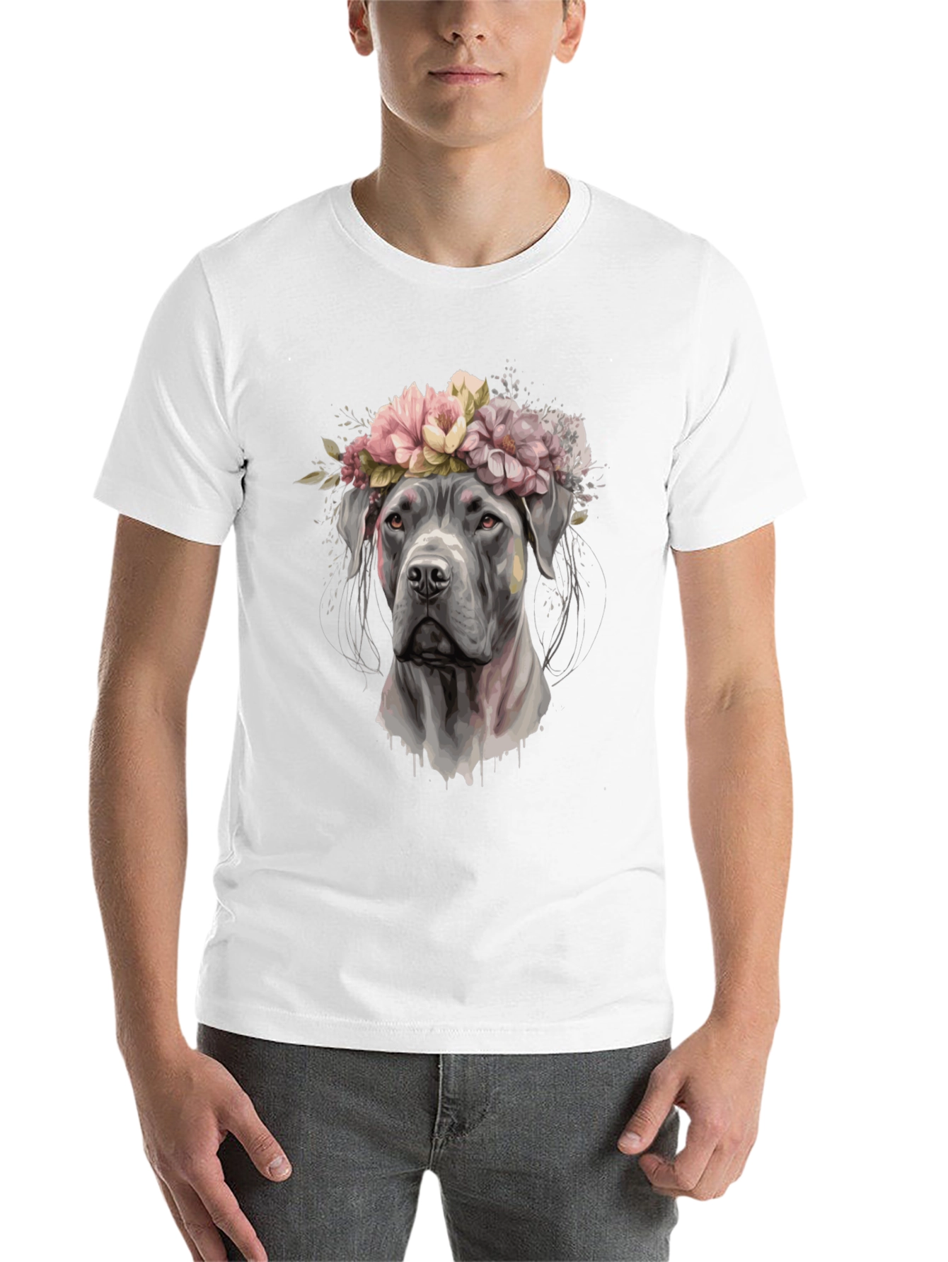 Black Dog with Flower Crown Black T-Shirt view 14