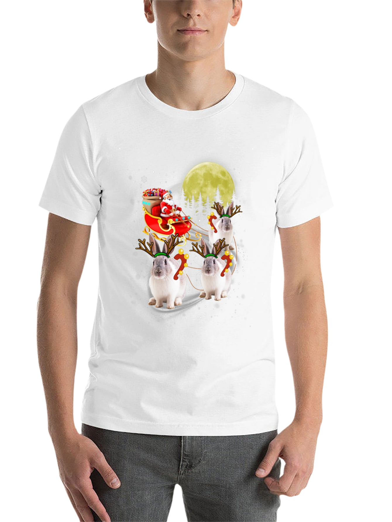 Black Christmas Bunny Reindeer T-Shirt view 14