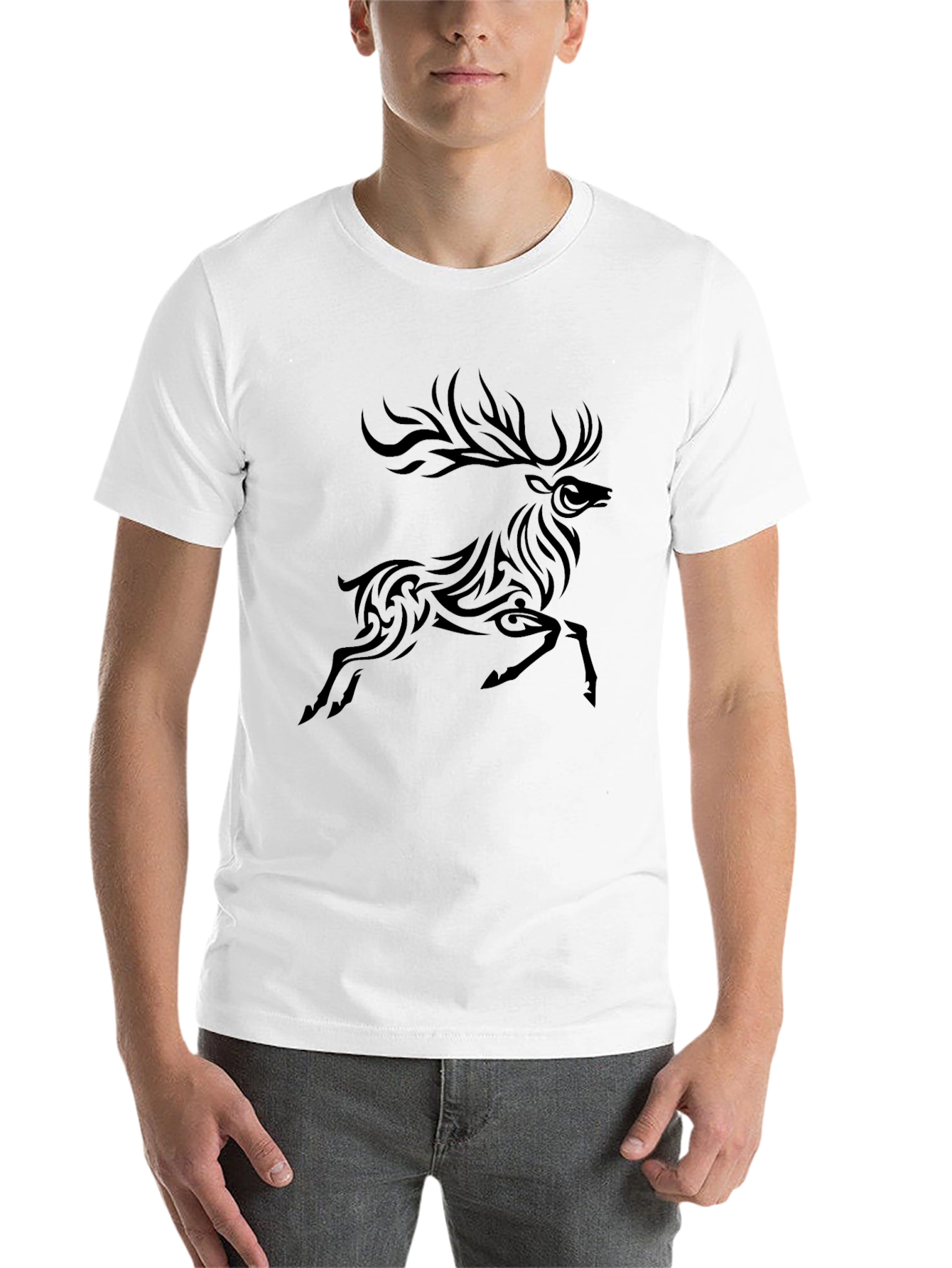 Tribal Deer Graphic Black T-Shirt - 14