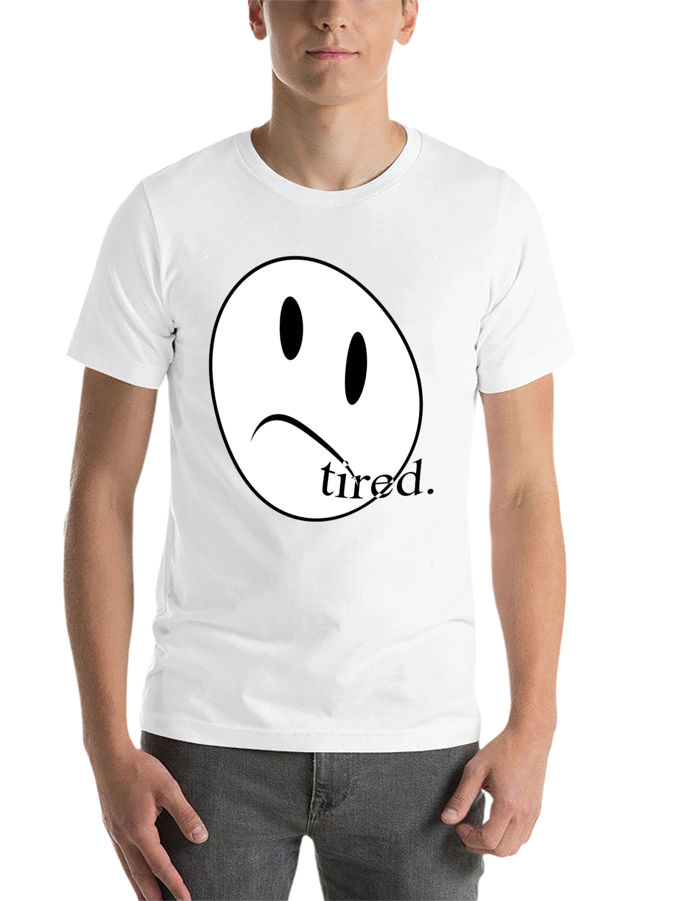 Black Sad Face Tired T-Shirt - Unisex Cotton Tee view 14