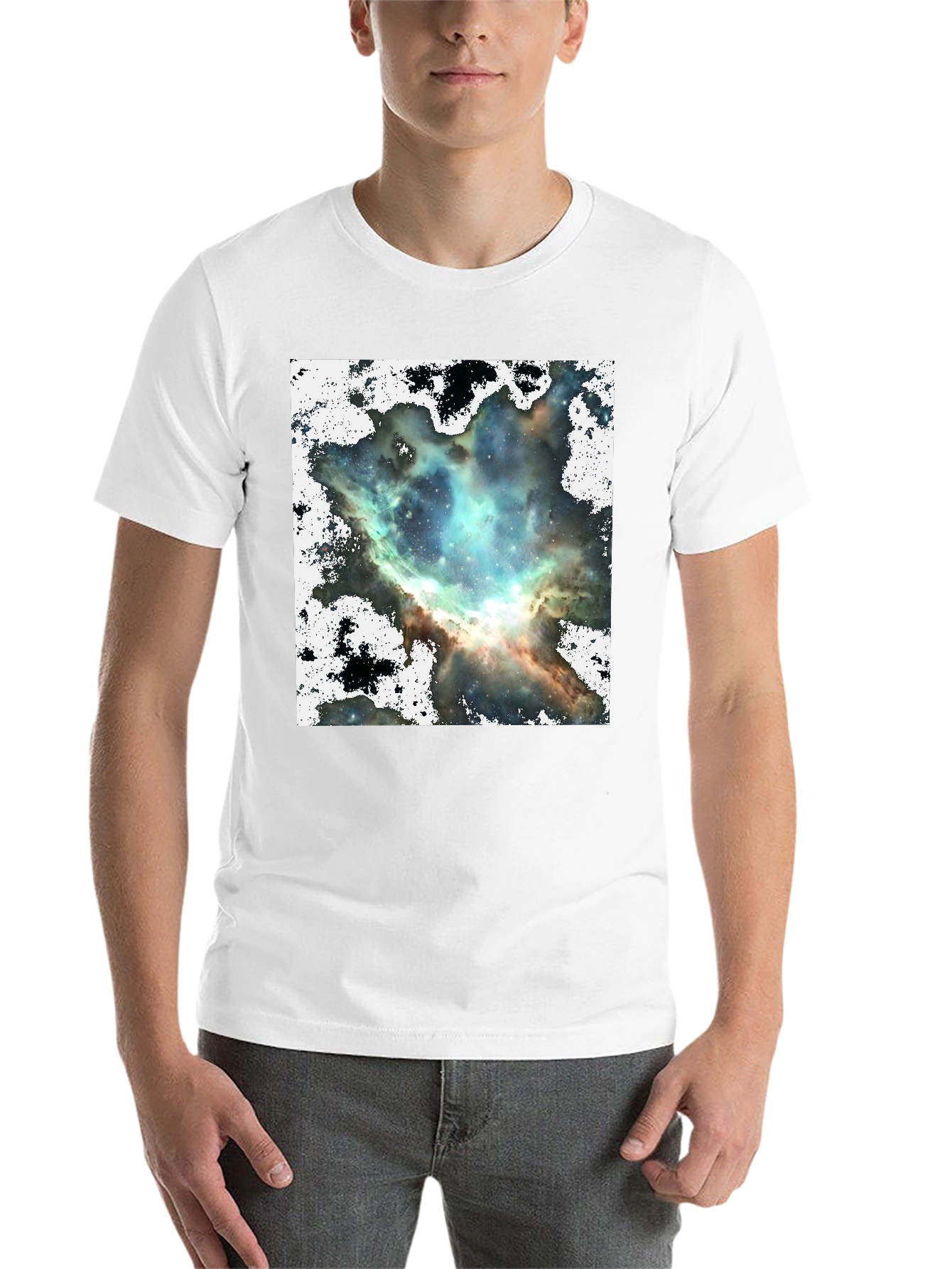 Black Nebula Print Black Crewneck T-Shirt view 14