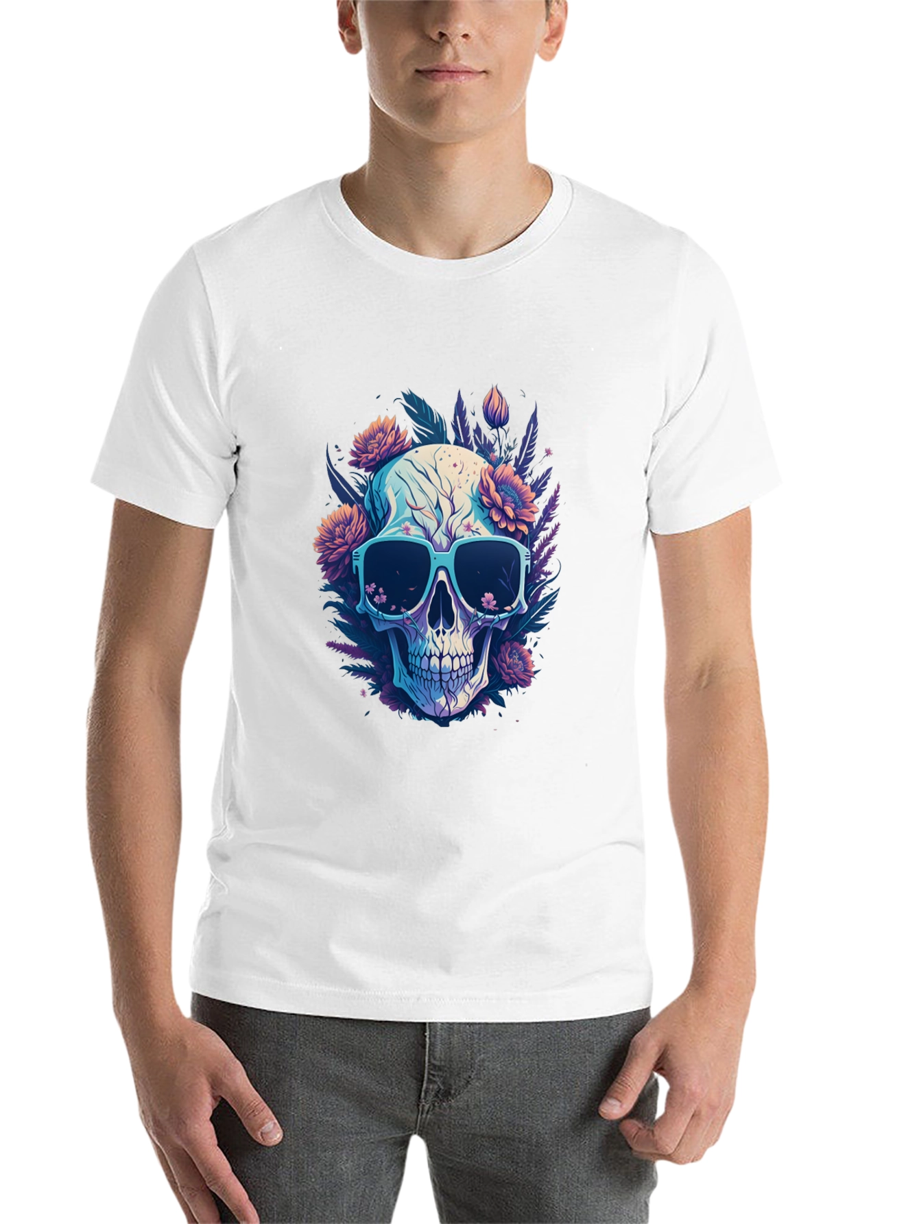 Black Skull and Flowers Graphic T-Shirt - Cool Style view 14