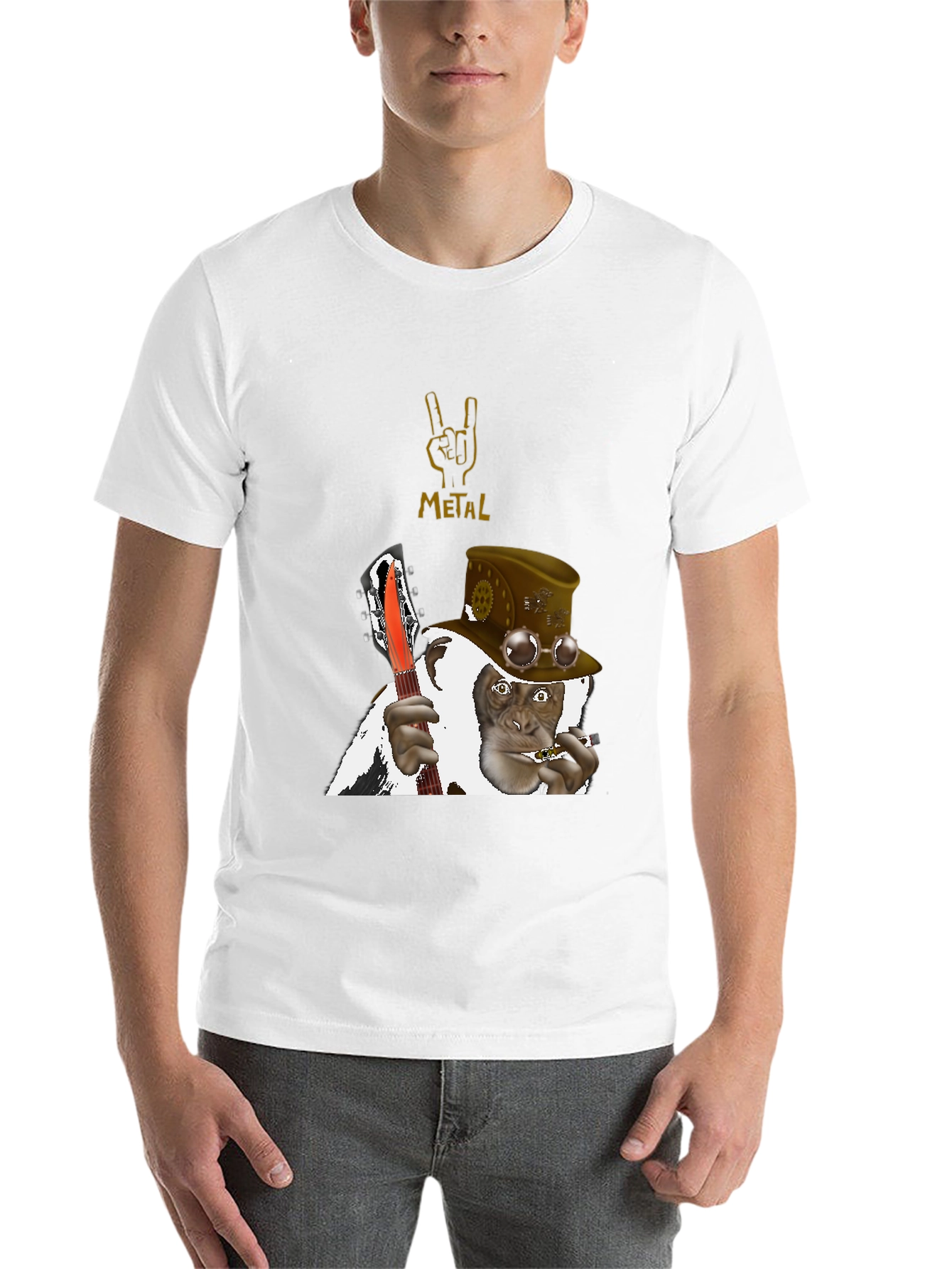 Black Steampunk Monkey Guitarist T-Shirt view 14