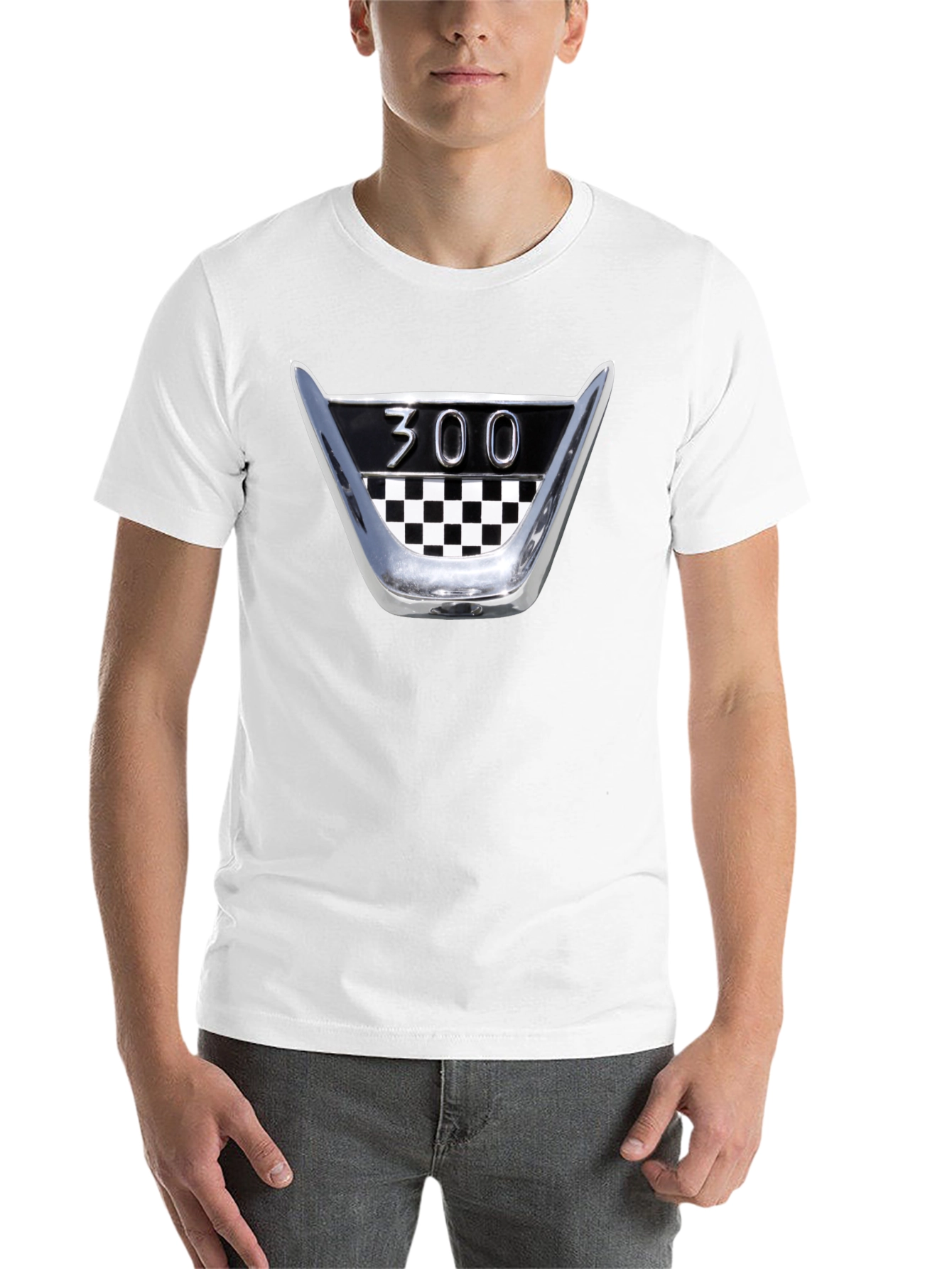 Black Retro 300 Checkerboard T-Shirt - Classic Car Fan Tee view 14