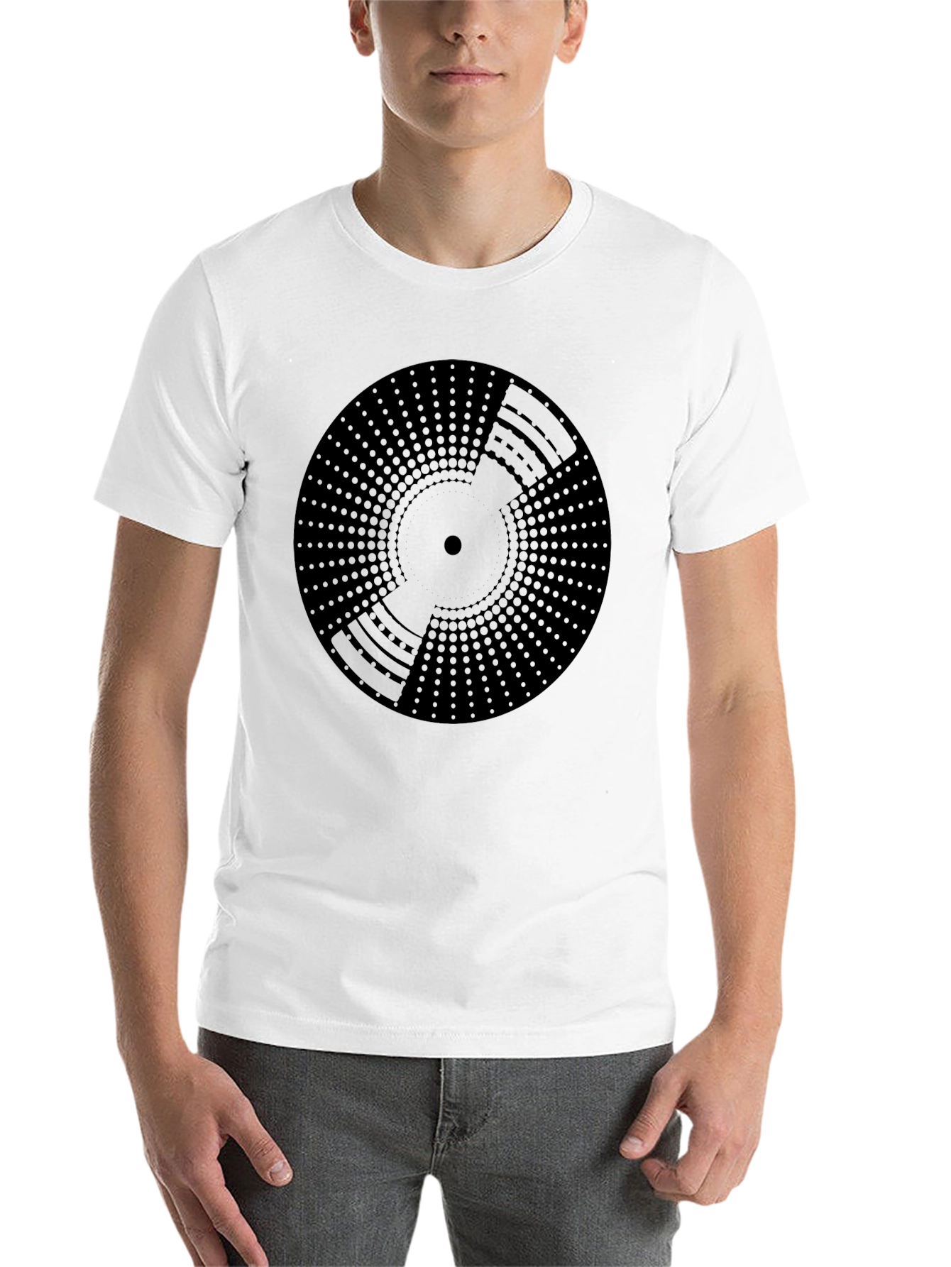 Black Geometric Circle Print Men's Black T-Shirt view 14