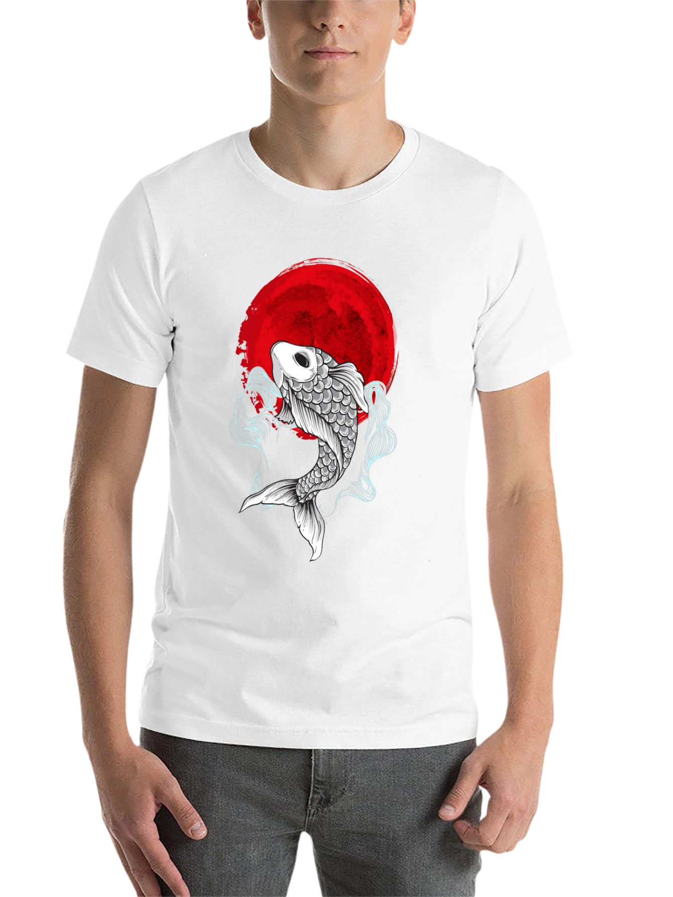 Black Koi Fish Red Moon Graphic Tee - Stylish & Unique view 14