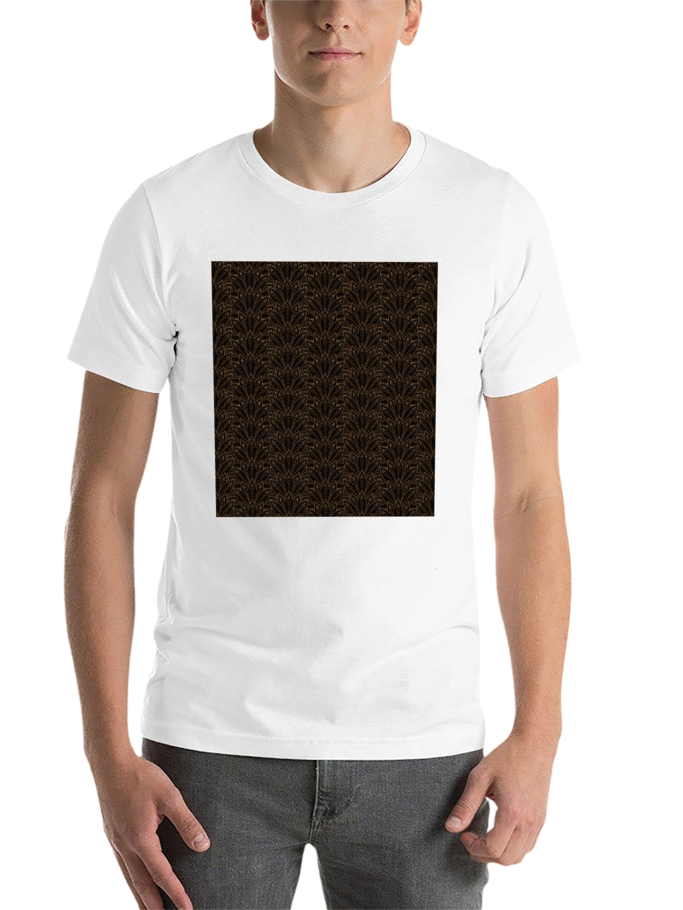 Black Patterned Crew Neck T-Shirt - Stylish Casual Wear view 14
