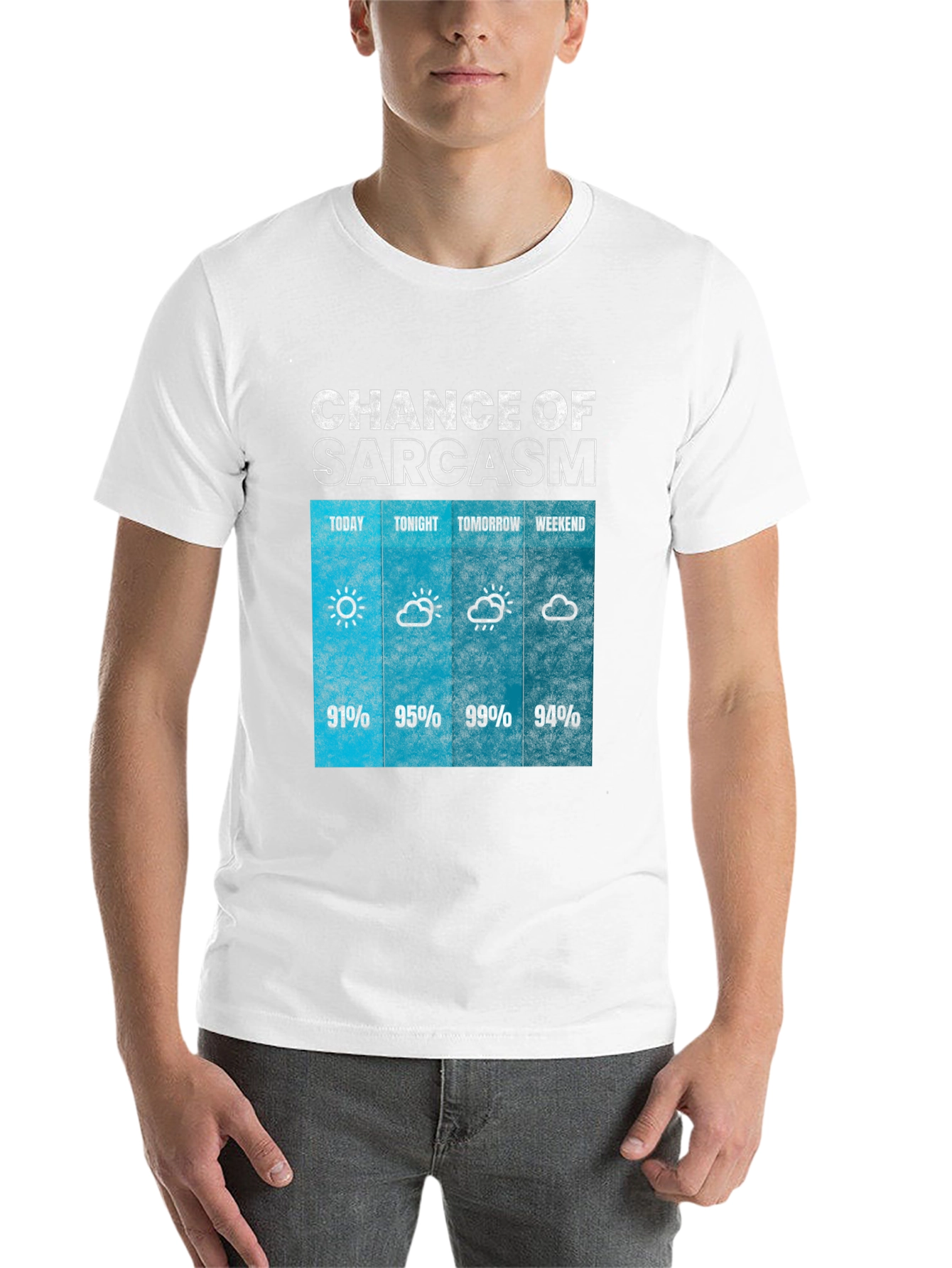 Black Sarcasm Weather Forecast Graphic Tee view 14