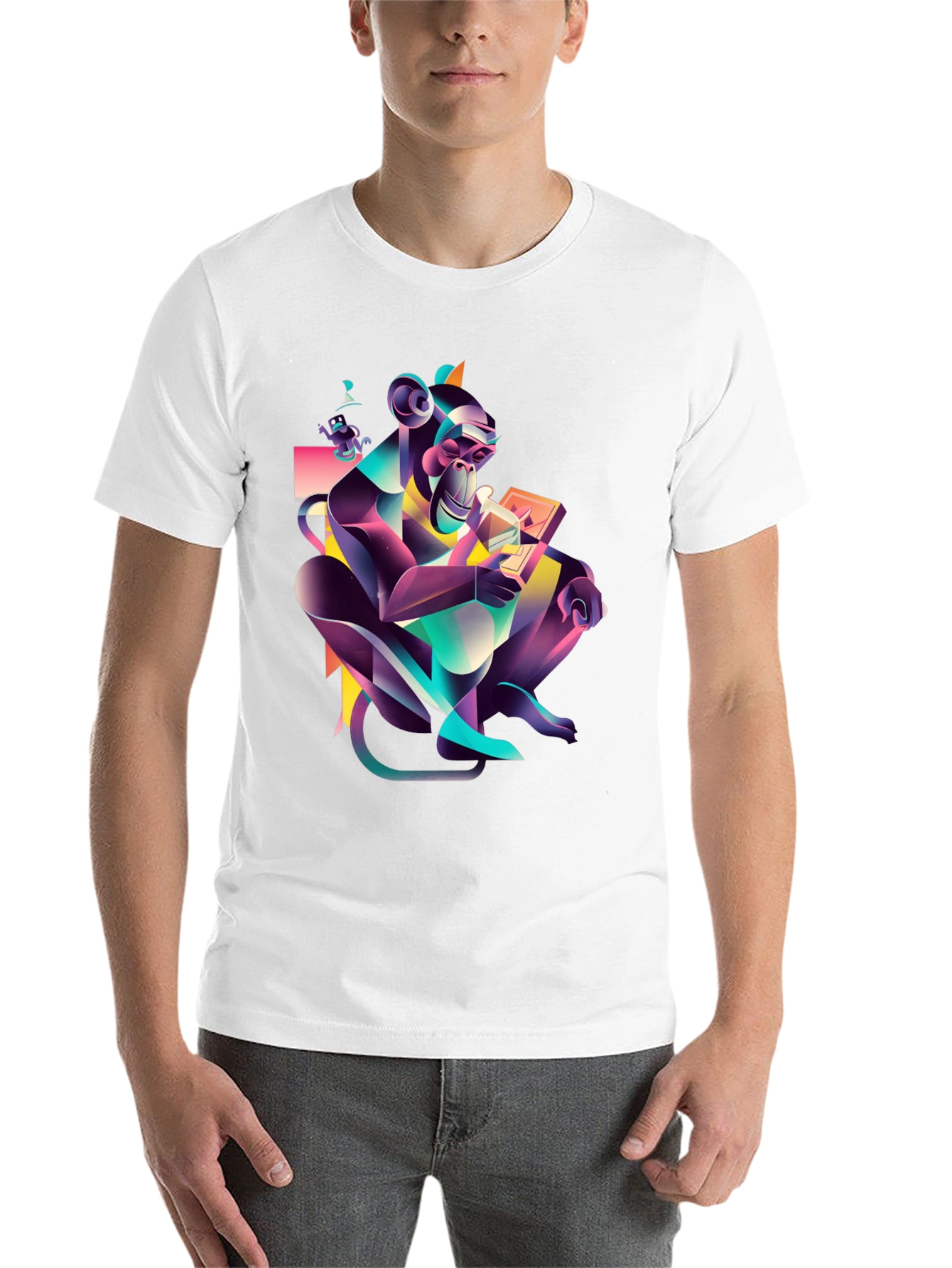 Black Abstract Monkey Graphic Black T-Shirt view 14