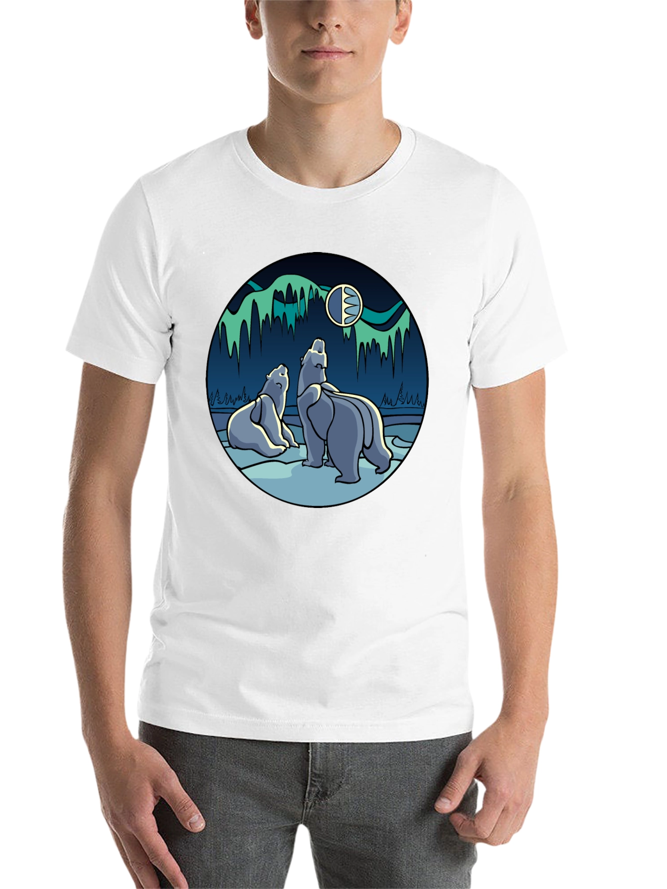 Black Polar Bear Aurora Graphic Tee - Black T-Shirt view 14