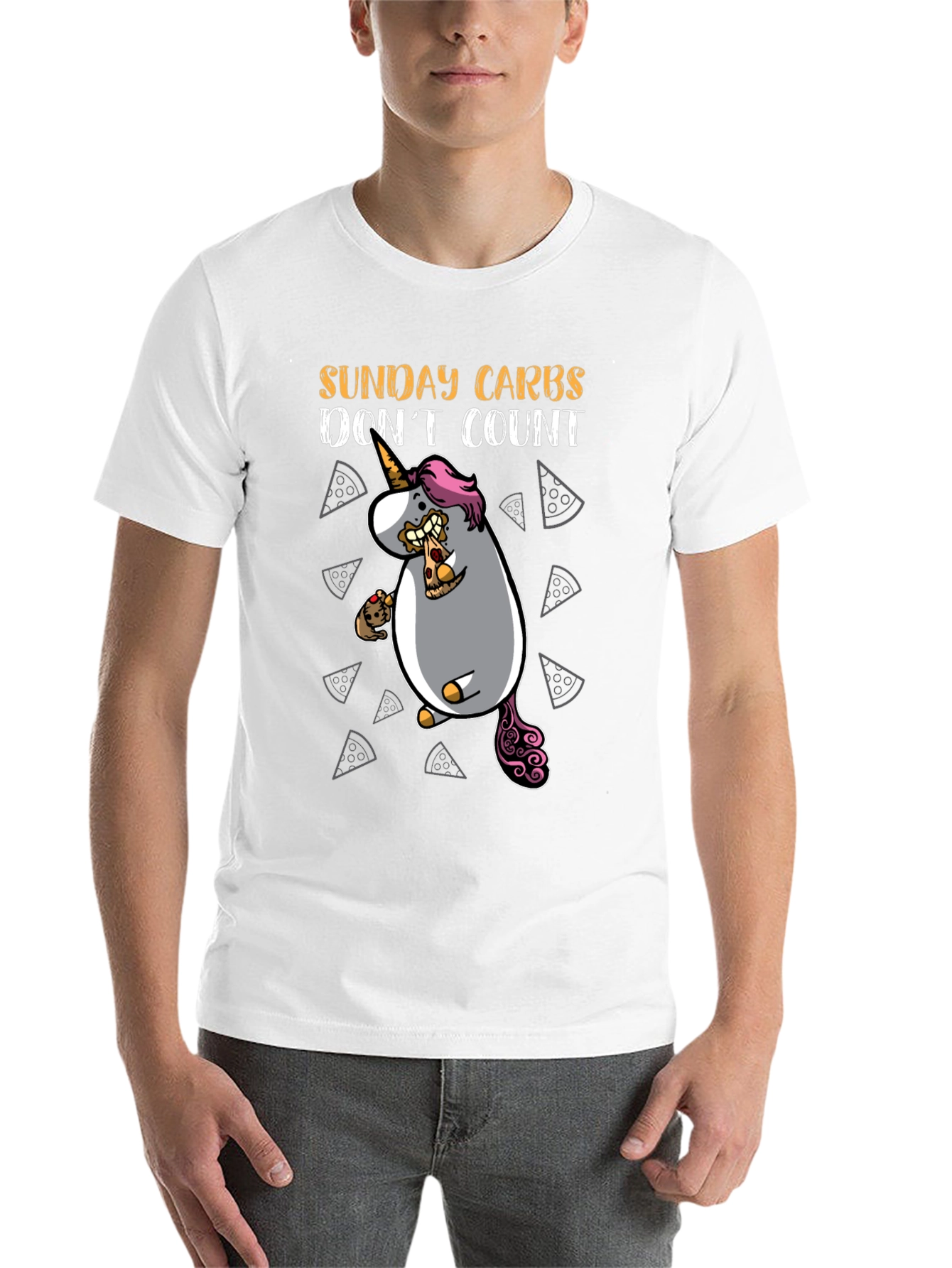 Black Funny Sunday Carbs Unicorn Pizza Graphic Tee view 14